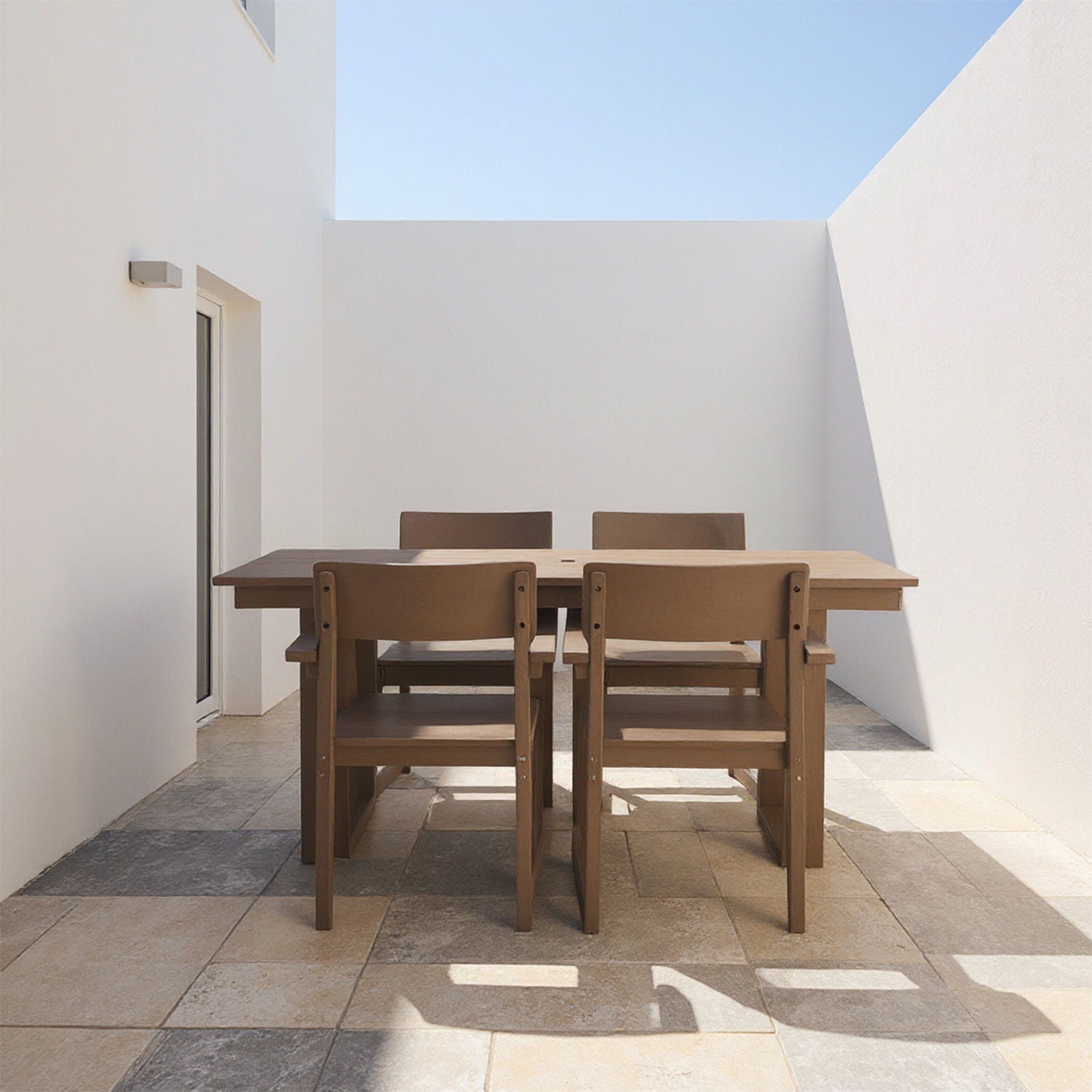 5 Piece Outdoor Dining Set, Table With Umbrella Hole And 4 Armrest Chairs