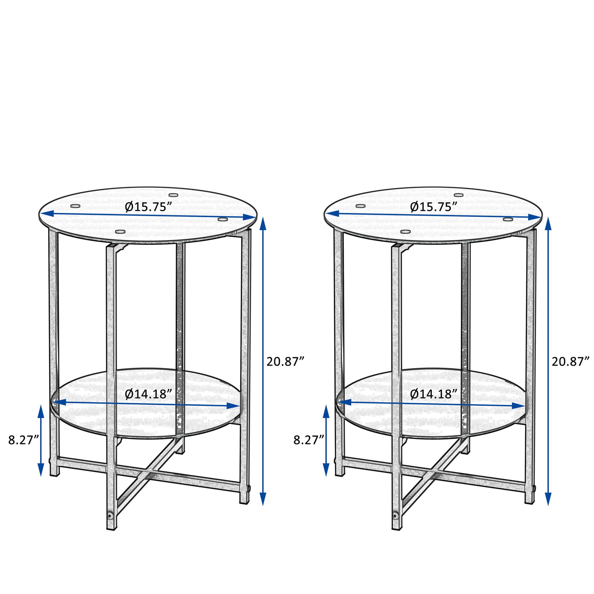 JWS Tempered Glass End Table (Set of 2), Round Coffee Table For Bedroom Living Room Office - Black