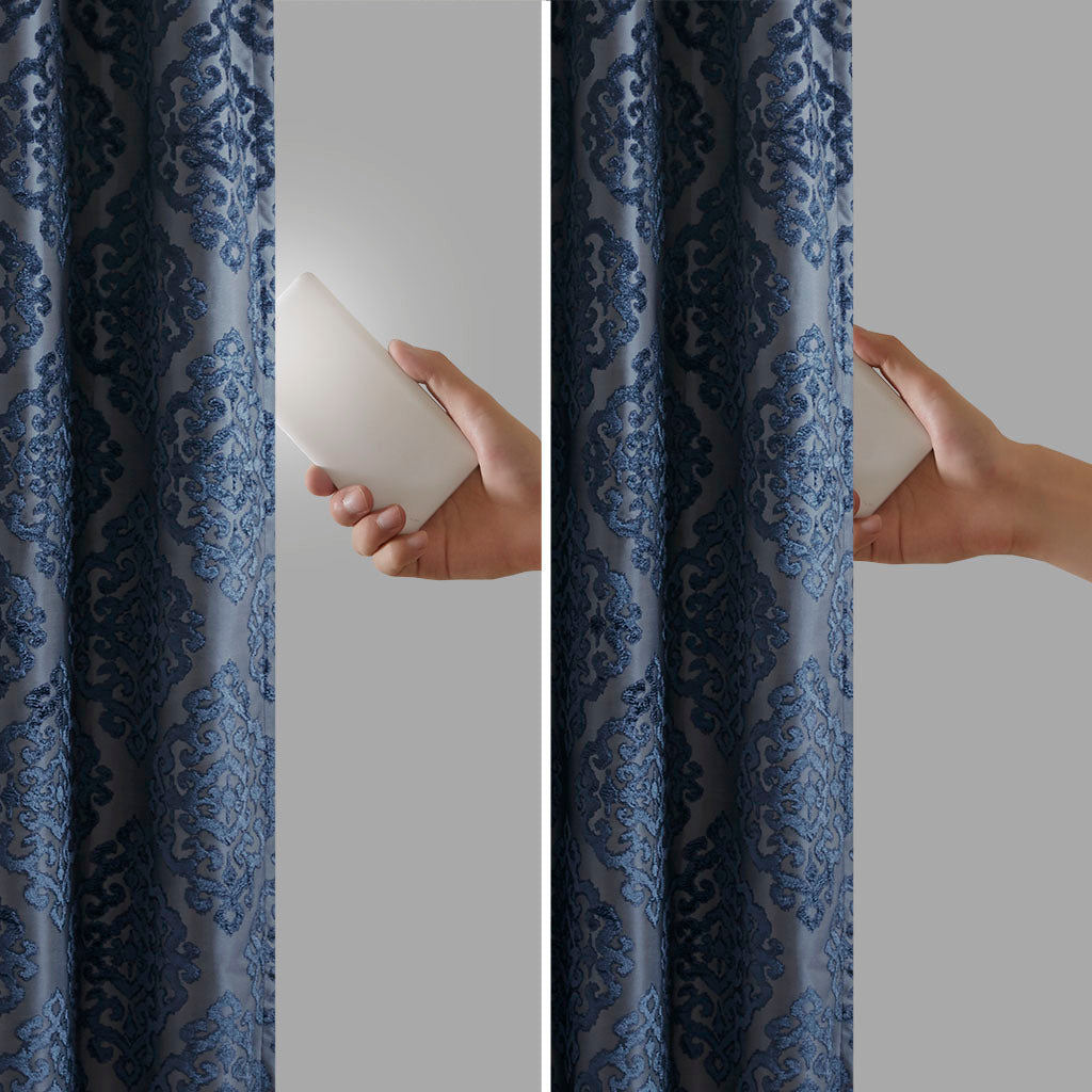 Knitted jacquard damask total blackout grommet top curtain panel (only 1 pc panel)