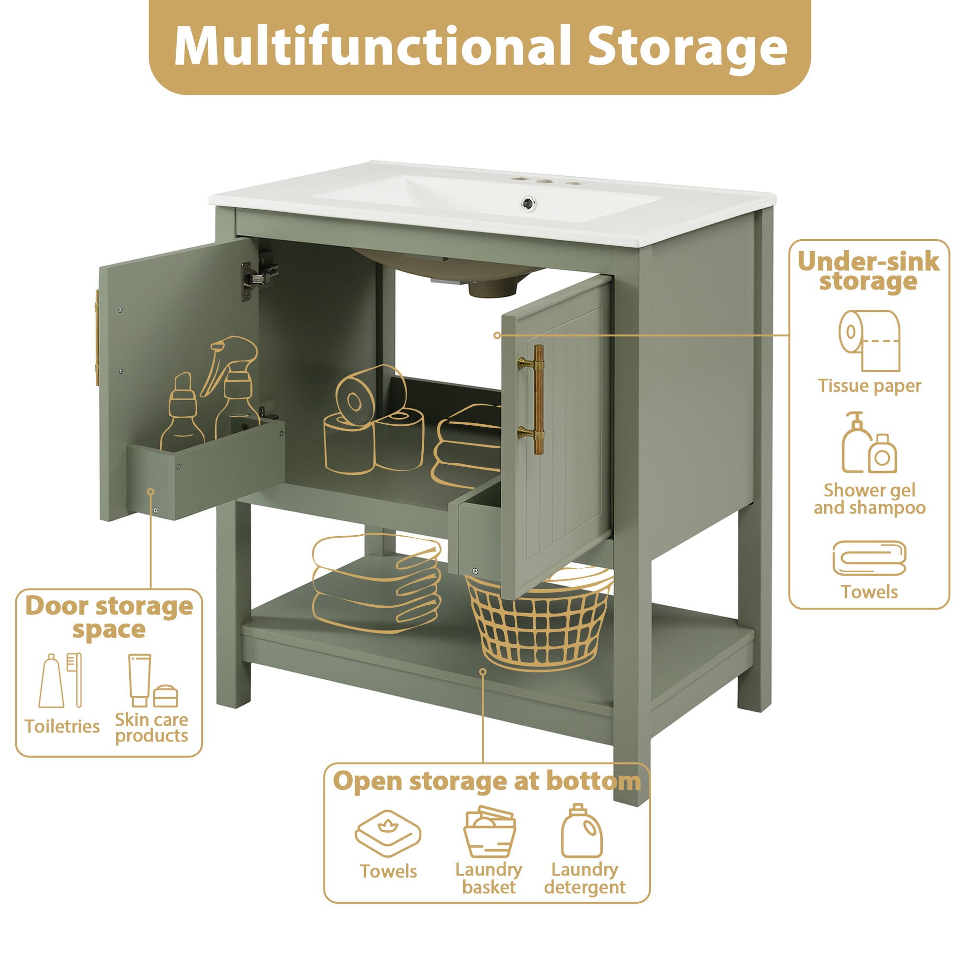 Elegant Bathroom Vanity With Ceramic Sink And Versatile Storage - Best Buy Furniture