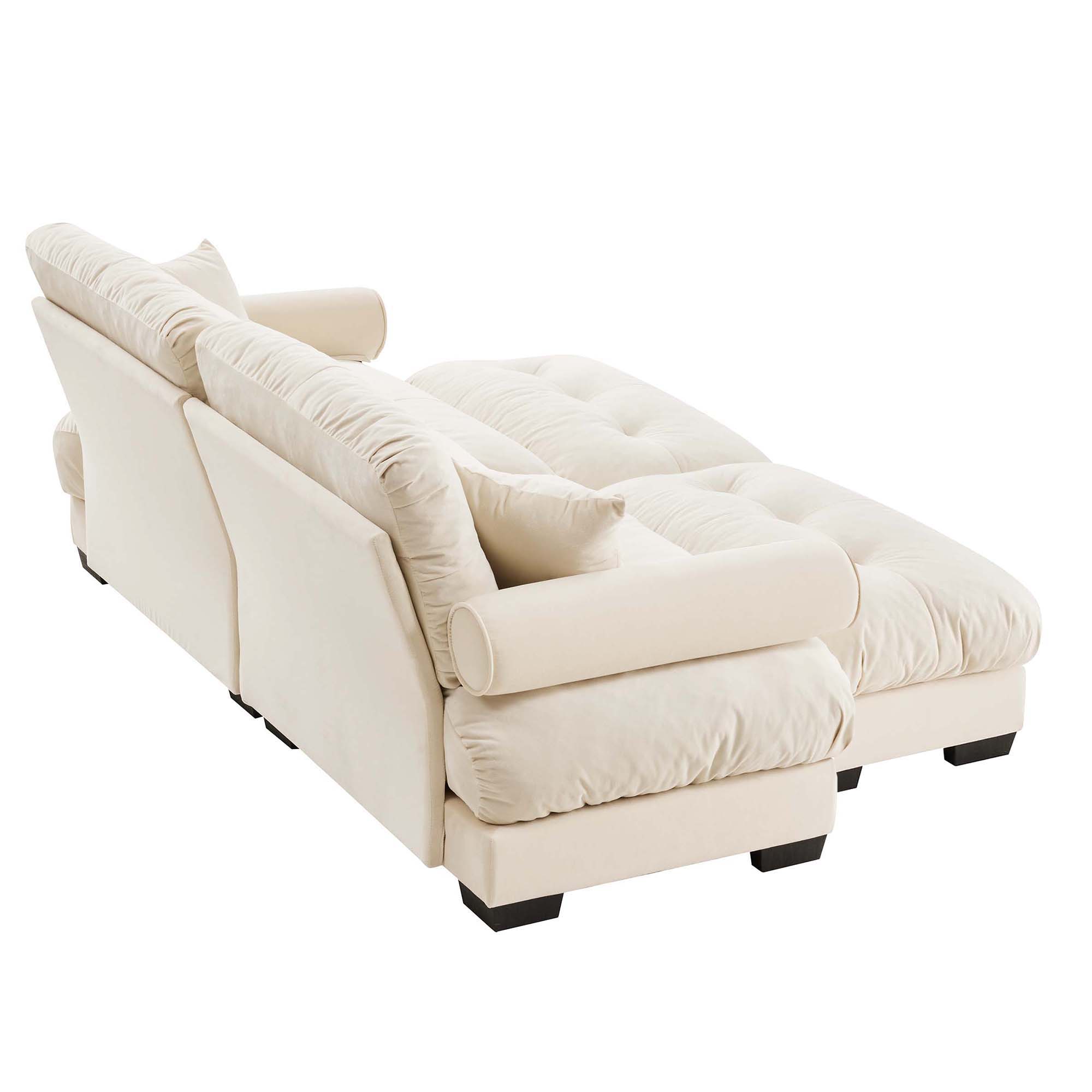 Modern Sectional Sofa With Ottoman, Round Bolster Armrests, Waist And Throw Pillows