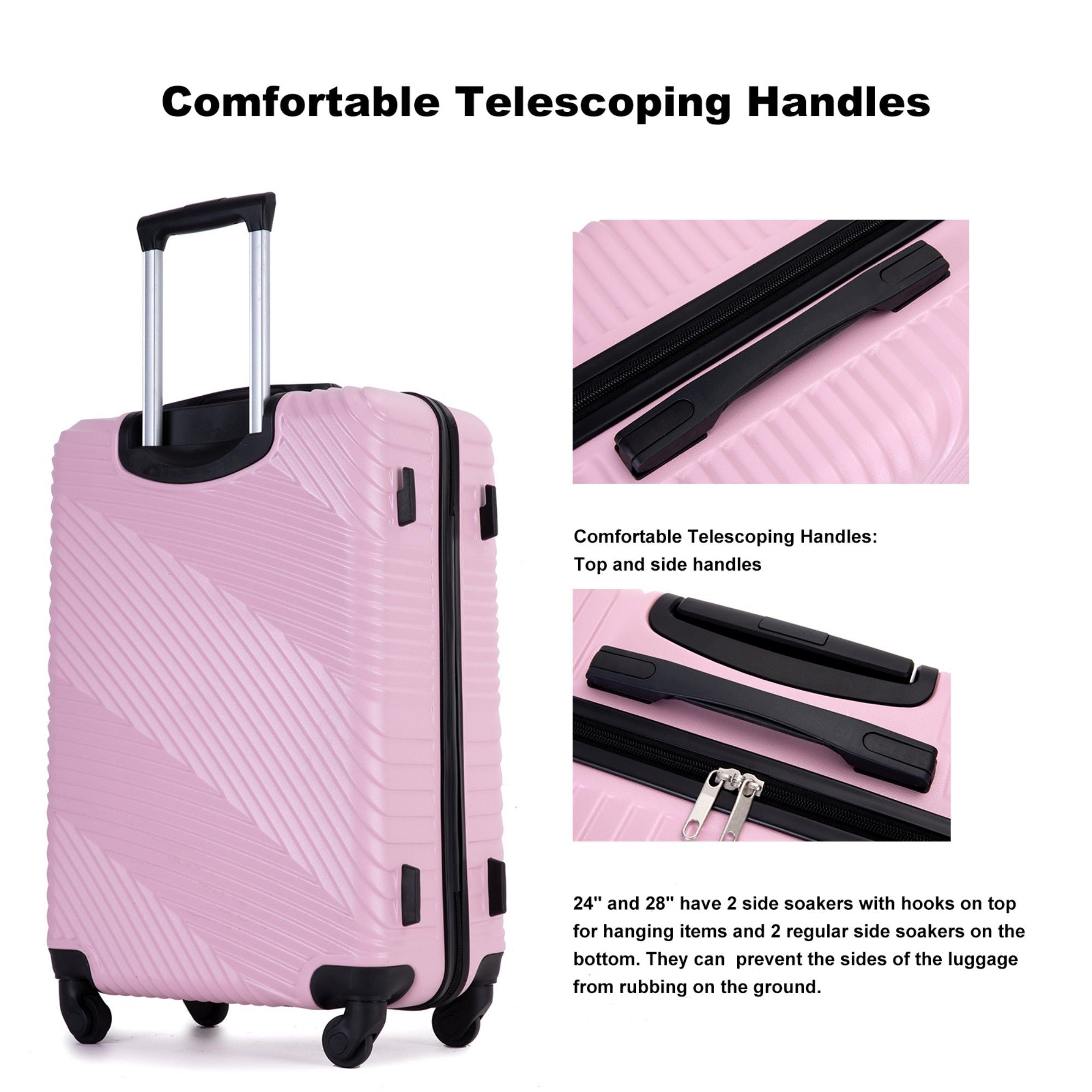 3 Piece Luggage Sets Lightweight Suitcase With Two Hooks, Spinner Wheels,