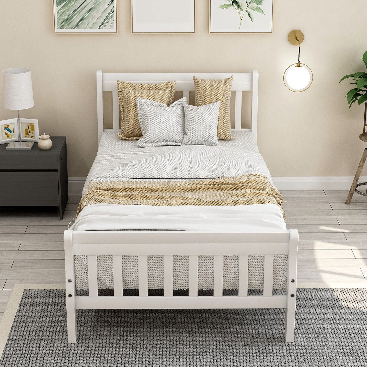 Platform Bed, Mattress Foundation Sleigh Bed With Headboard, Footboard, Slat Support
