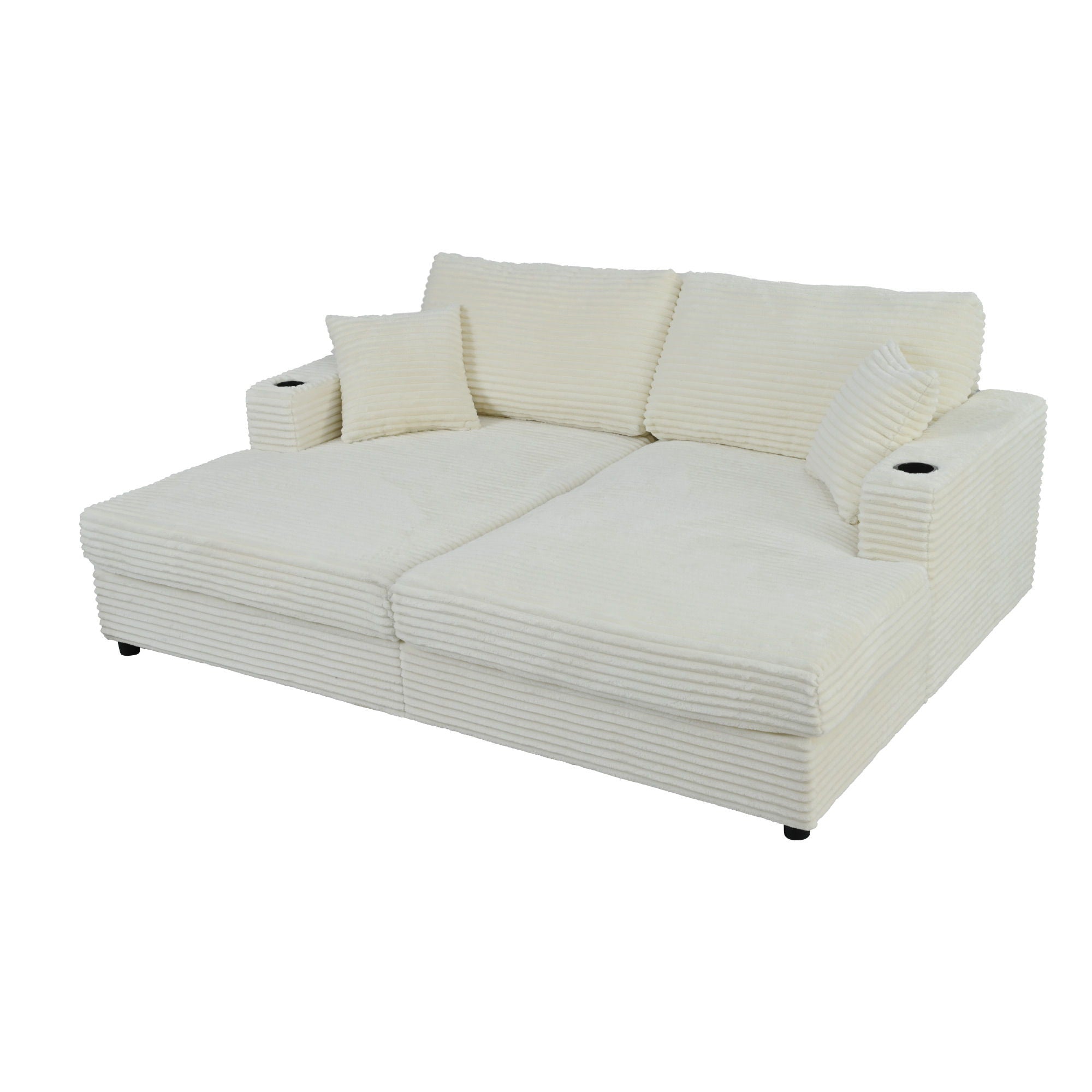 Oversized Loveseat Chaise With 2 USB Ports, 2 Cup Holders And 2 Throw Pillows