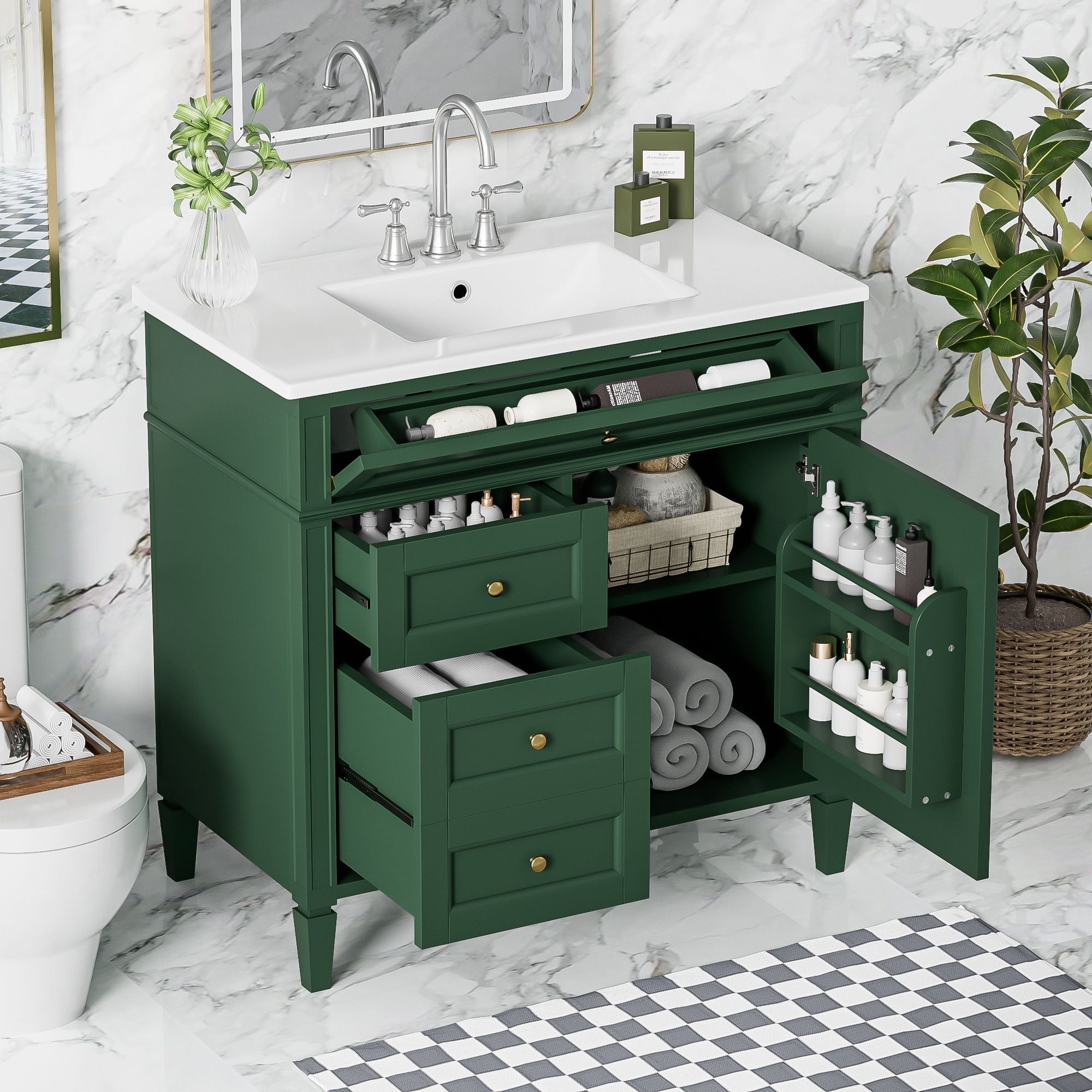 Bathroom Vanity With Top Sink, 2 Drawers And Tip Out Drawer