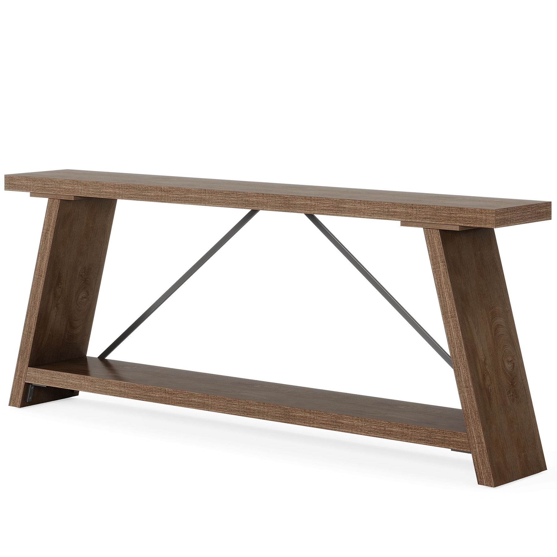 Console Table Extra Long Sofa Table With 2 Tier Shelves For Living Room Foyer - Natural / Light Brown