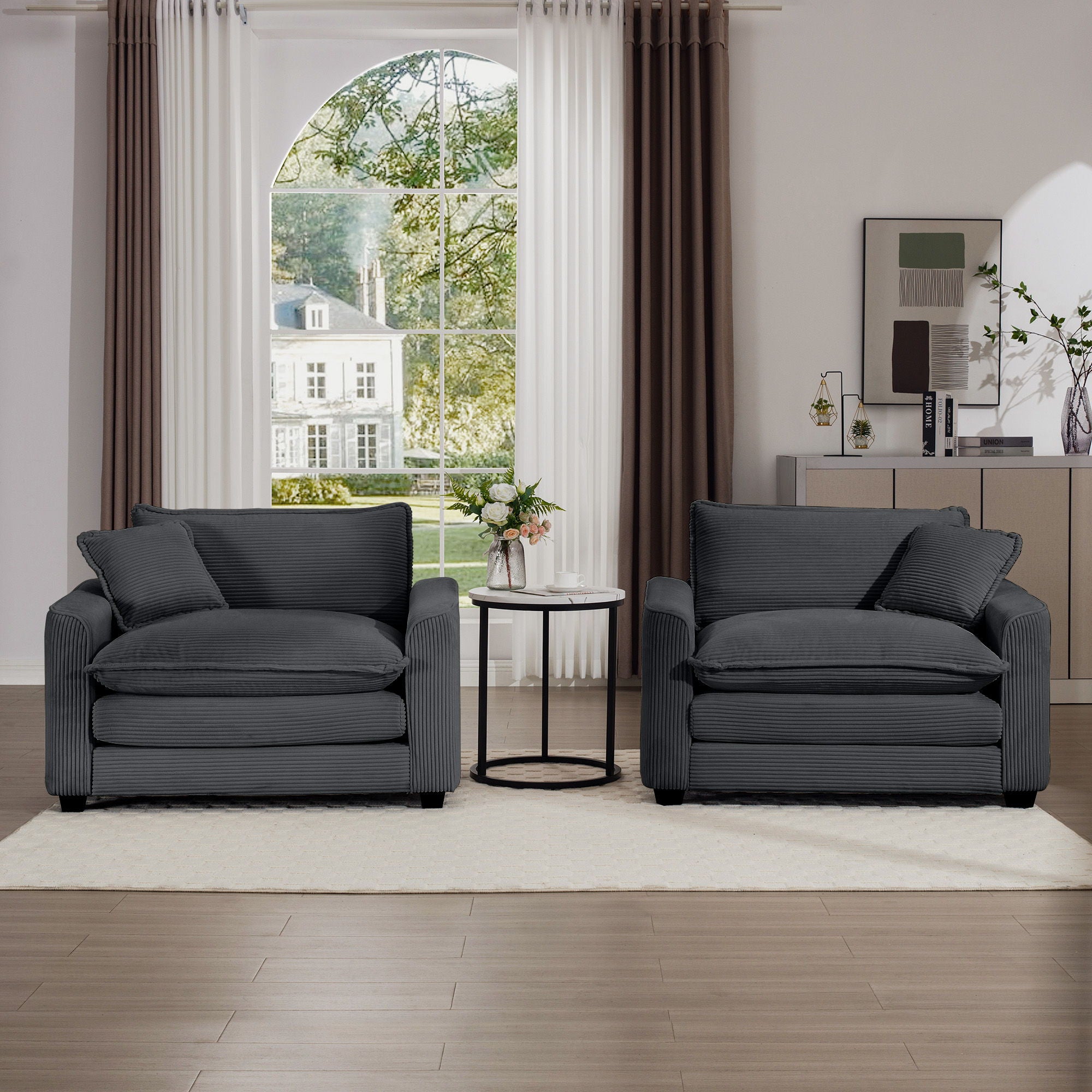 Modern Classic Corduroy Fabric Single Chair Deep Seat Sofa With Pillow