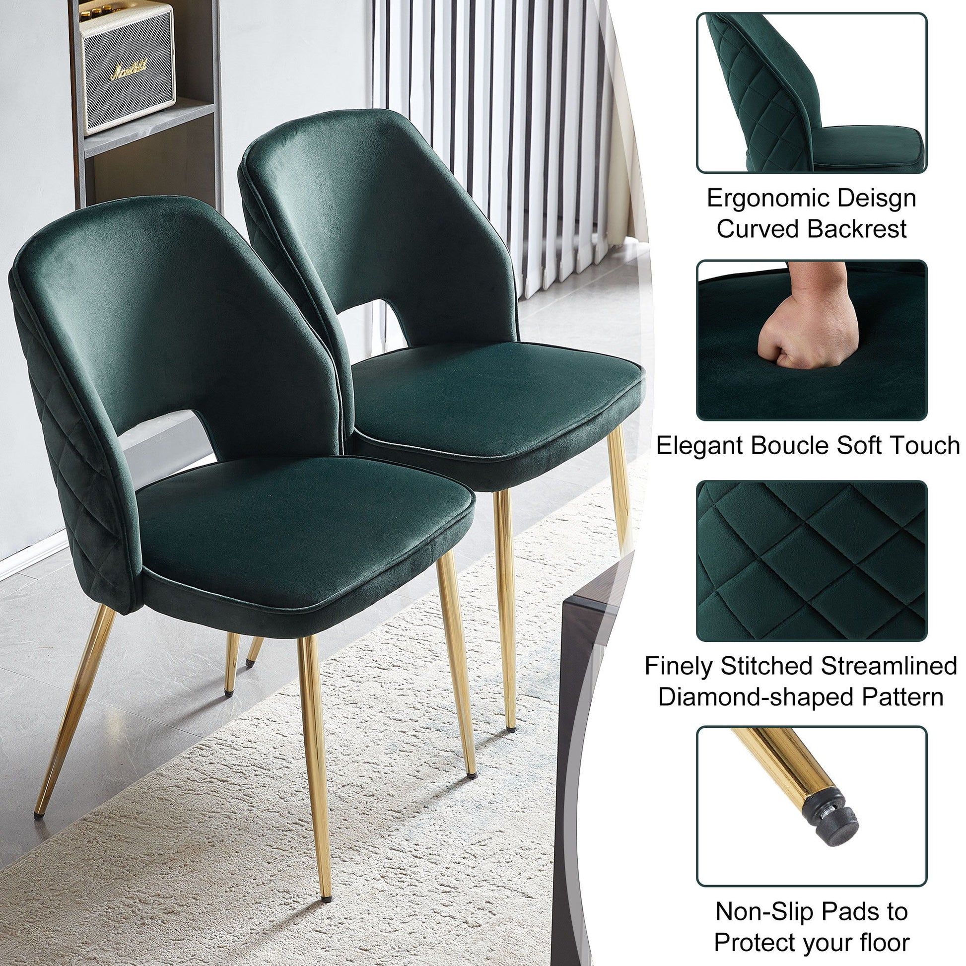 Velvet Dining Chairs With Metal Legs And Hollow Back Upholstered Dining Chairs - Best Buy Furniture