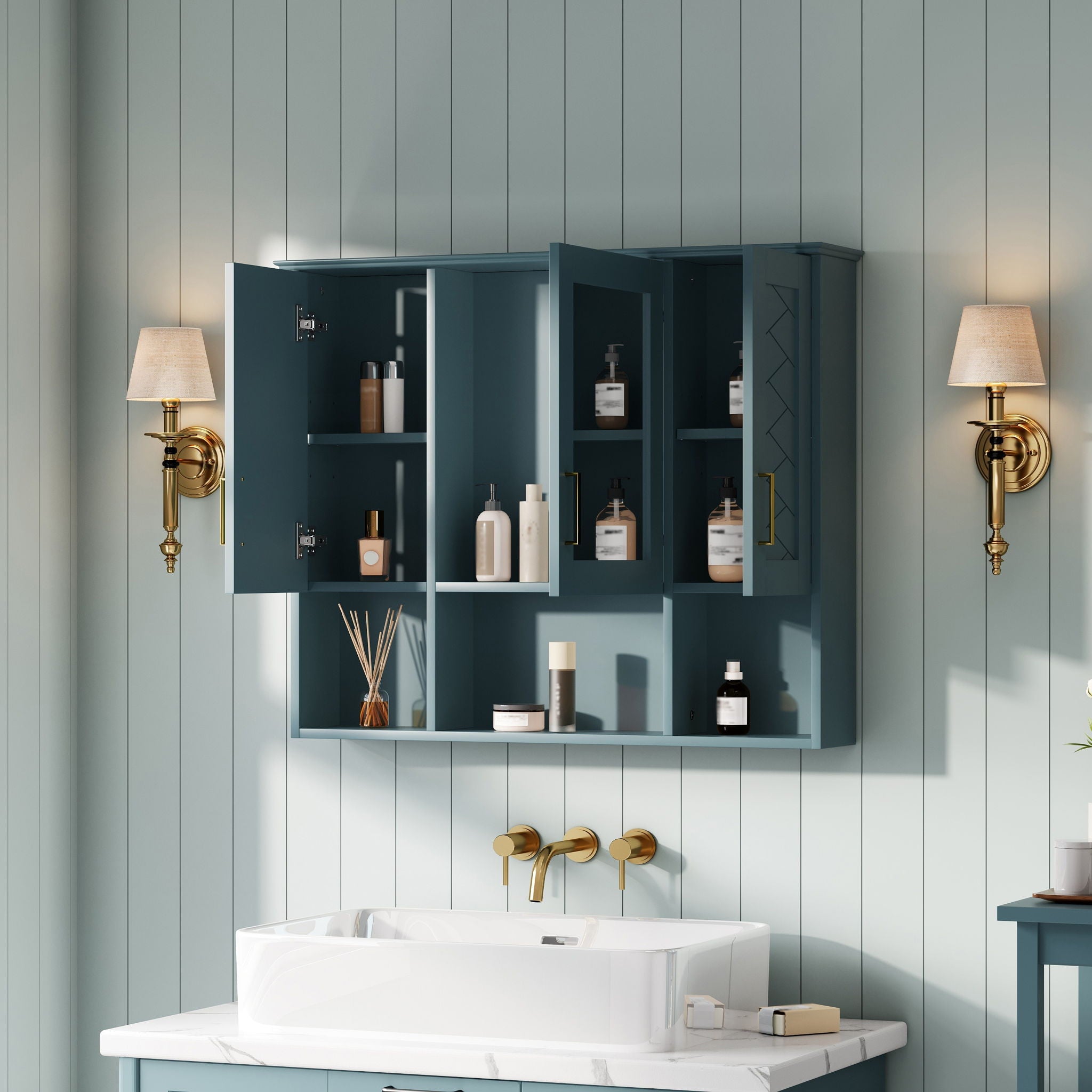 Modern Wall Mounted Medicine Cabinet With Adjustable Shelves, Soft Close Doors, High Define Mirror