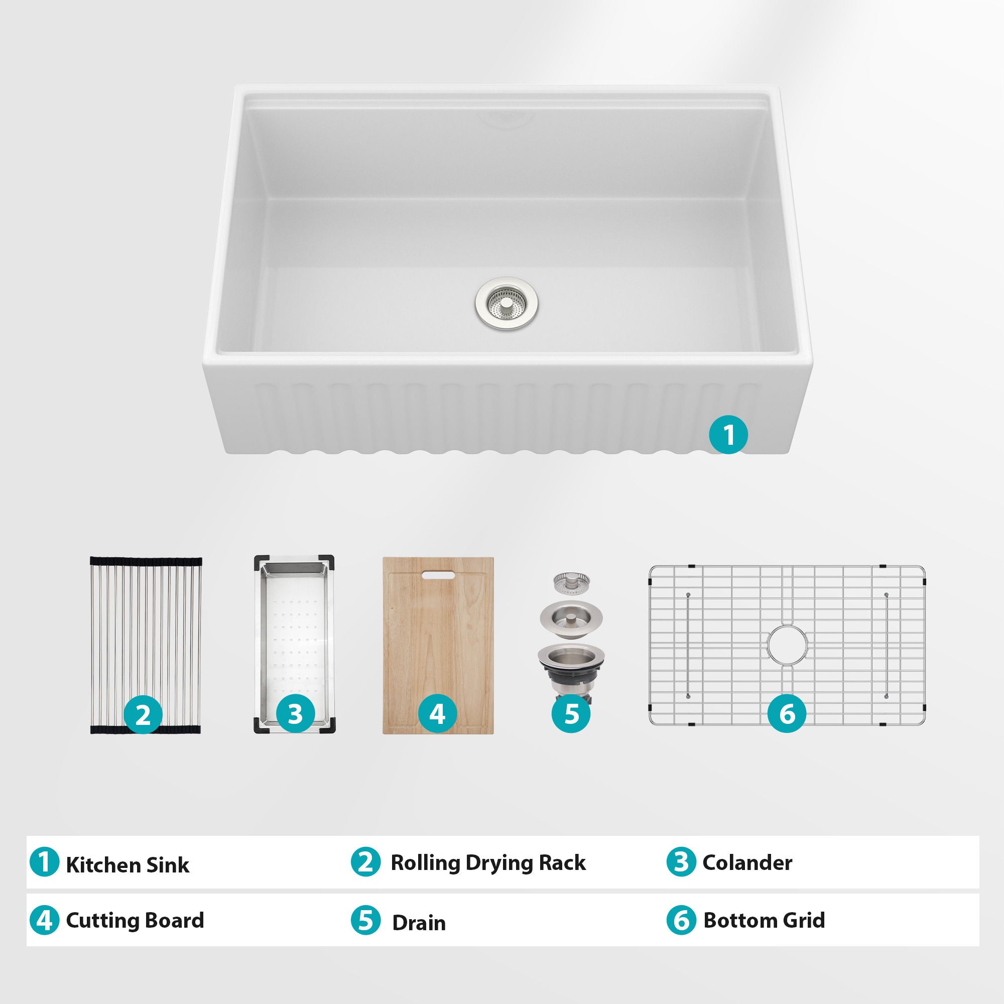 Workstation Single Bowl Apron Front Kitchen Sink - White