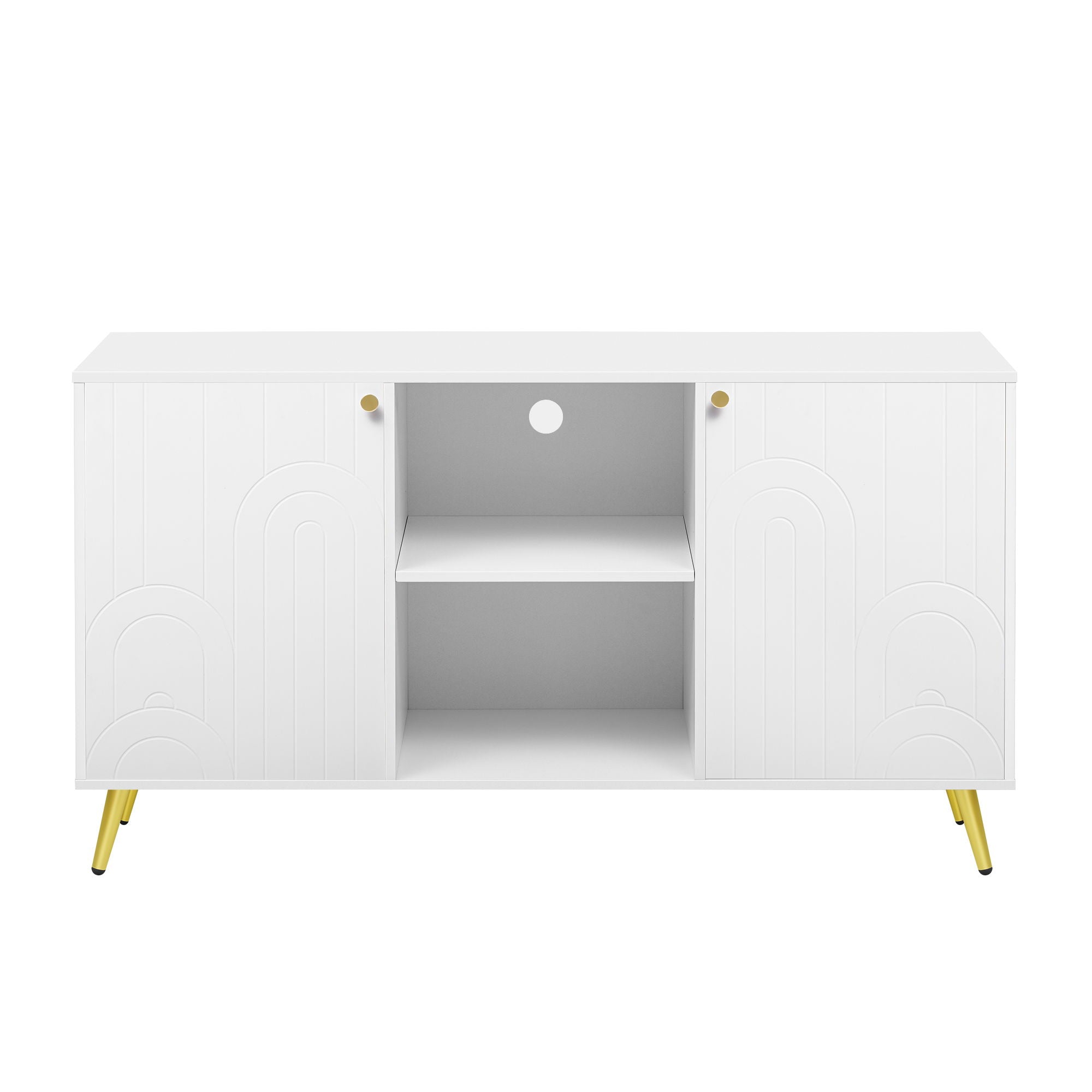 Modern TV Stand With Adjustable Shelf, Handles And Anti-Tip Device