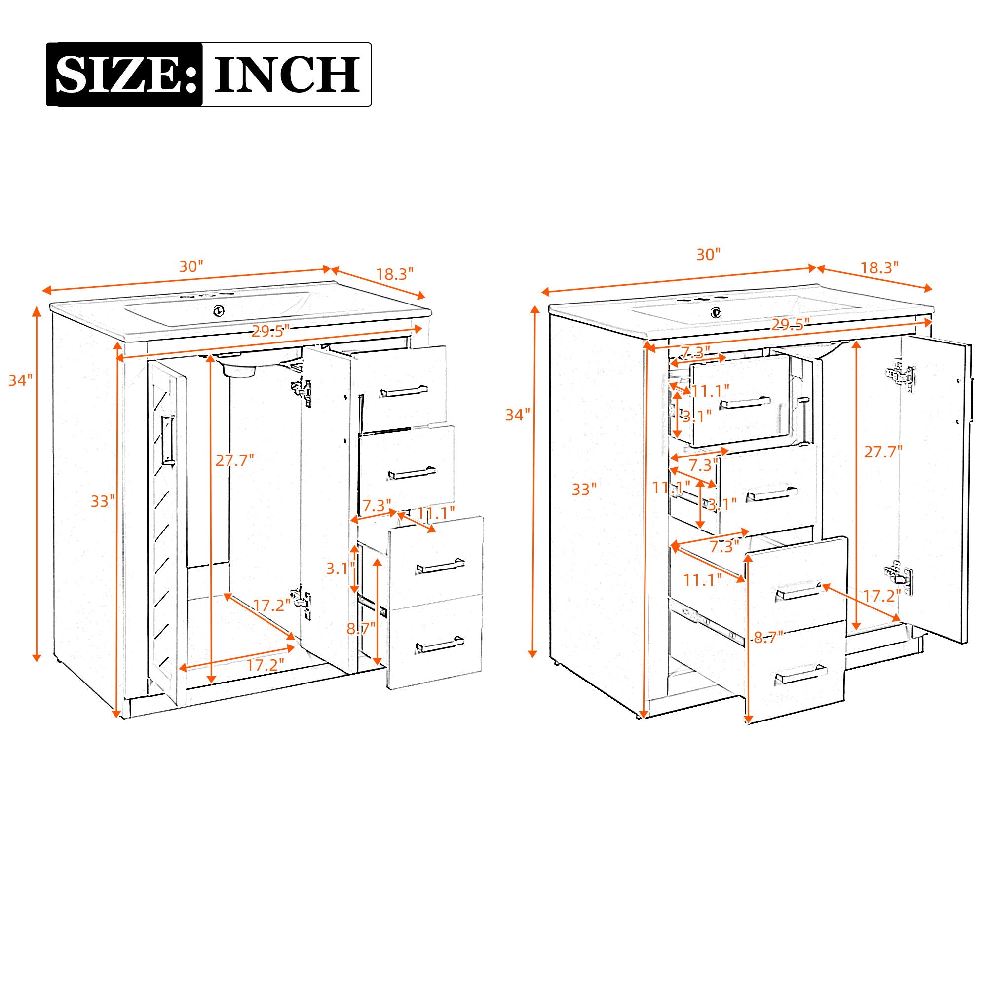 Bathroom Vanity Set With Sink, Storage Cabinet With Drawers & Soft Closing Doors
