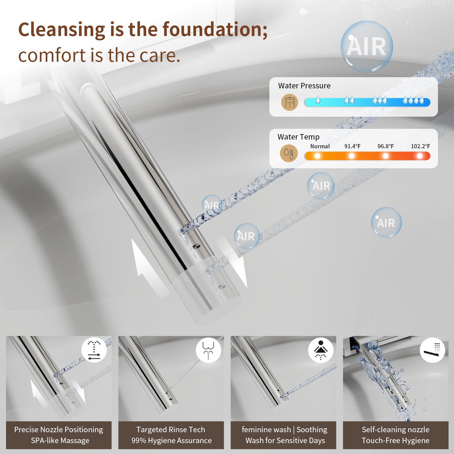 Smart Toilet Bidet Combo With Foot Sensor, LED Display, Heated Seat And Airflow, Ceramic - White