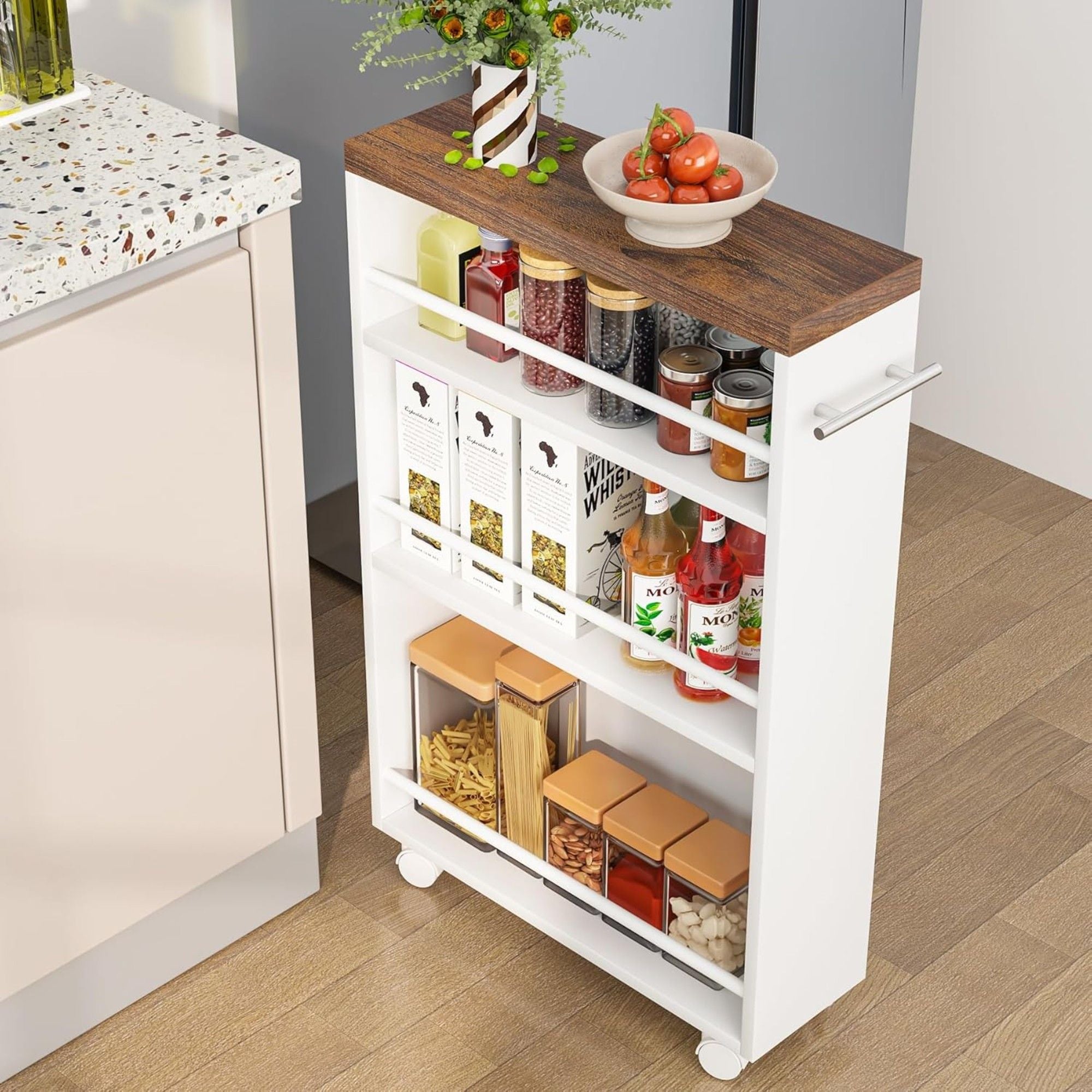 4 Tier Narrow Rolling Kitchen Slim Storage Cart