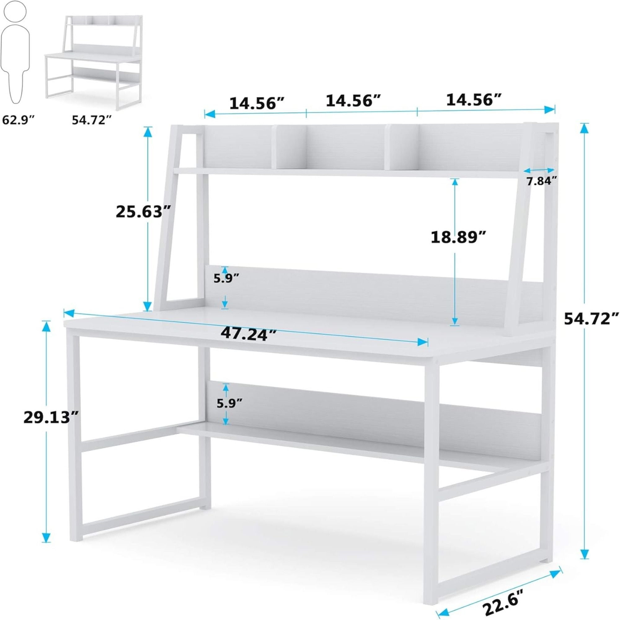 Computer Desk With Hutch And Bookshelf, Compact Home Office Workstation - White