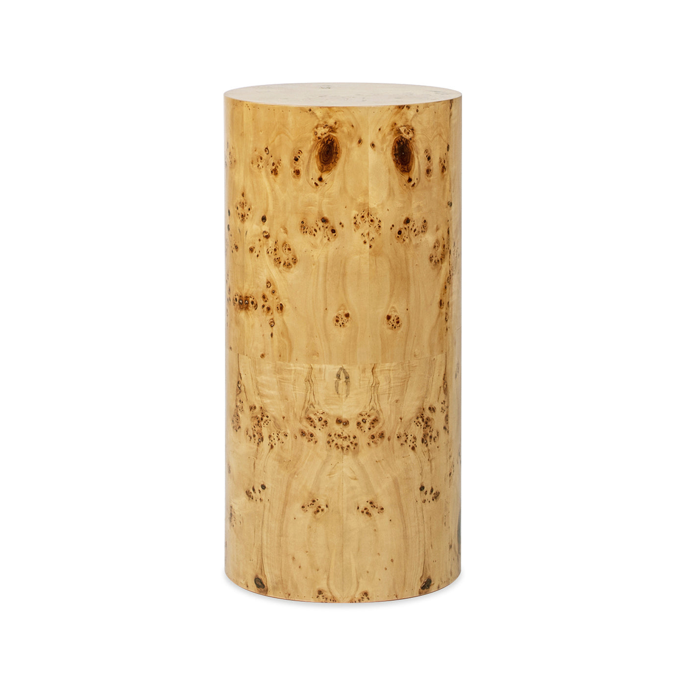 Nebula 29.5' Burl Accent Pillar Side Table, Warm Natural Brown Burl Wood