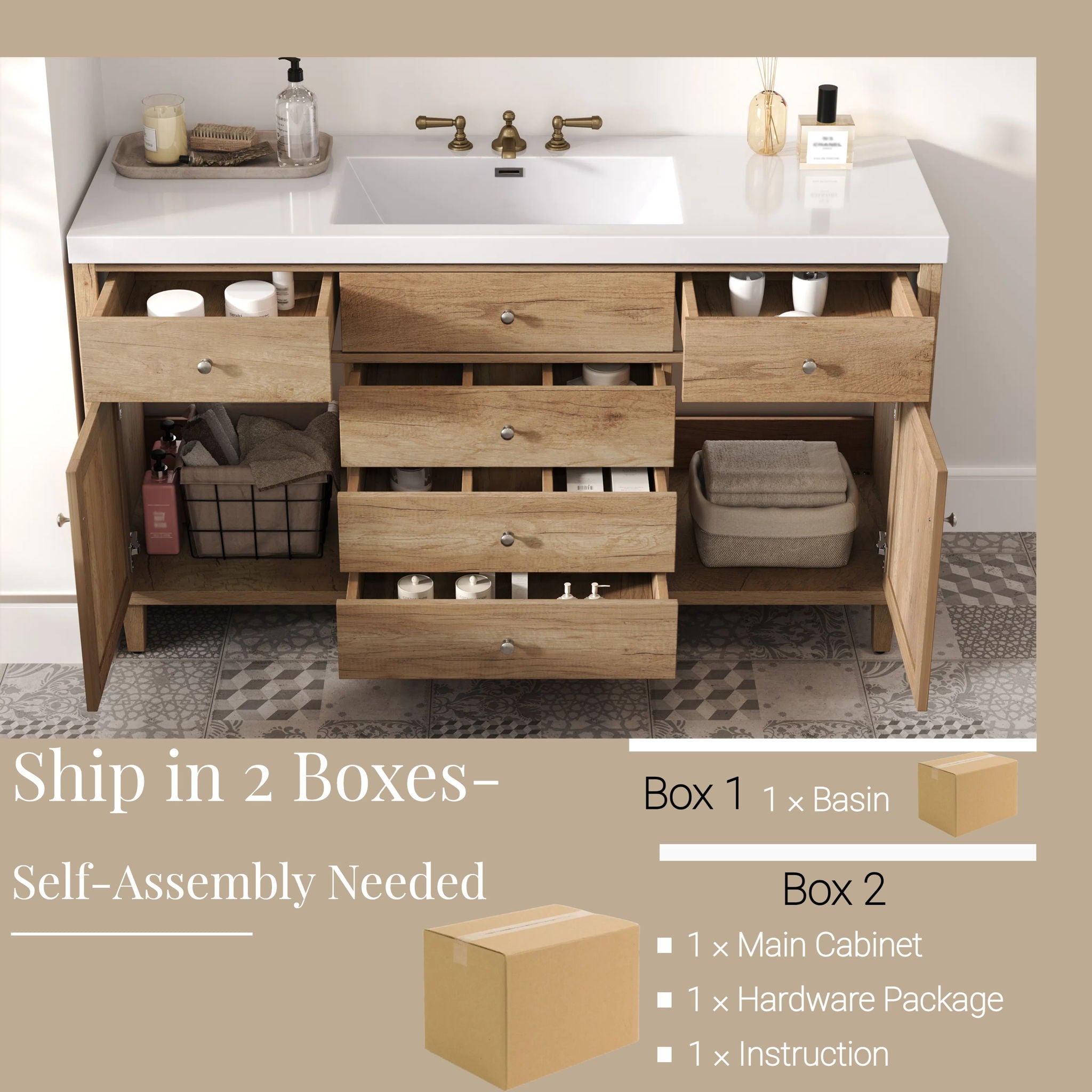 Modern Bathroom Vanity With Sink, Soft Close Drawers