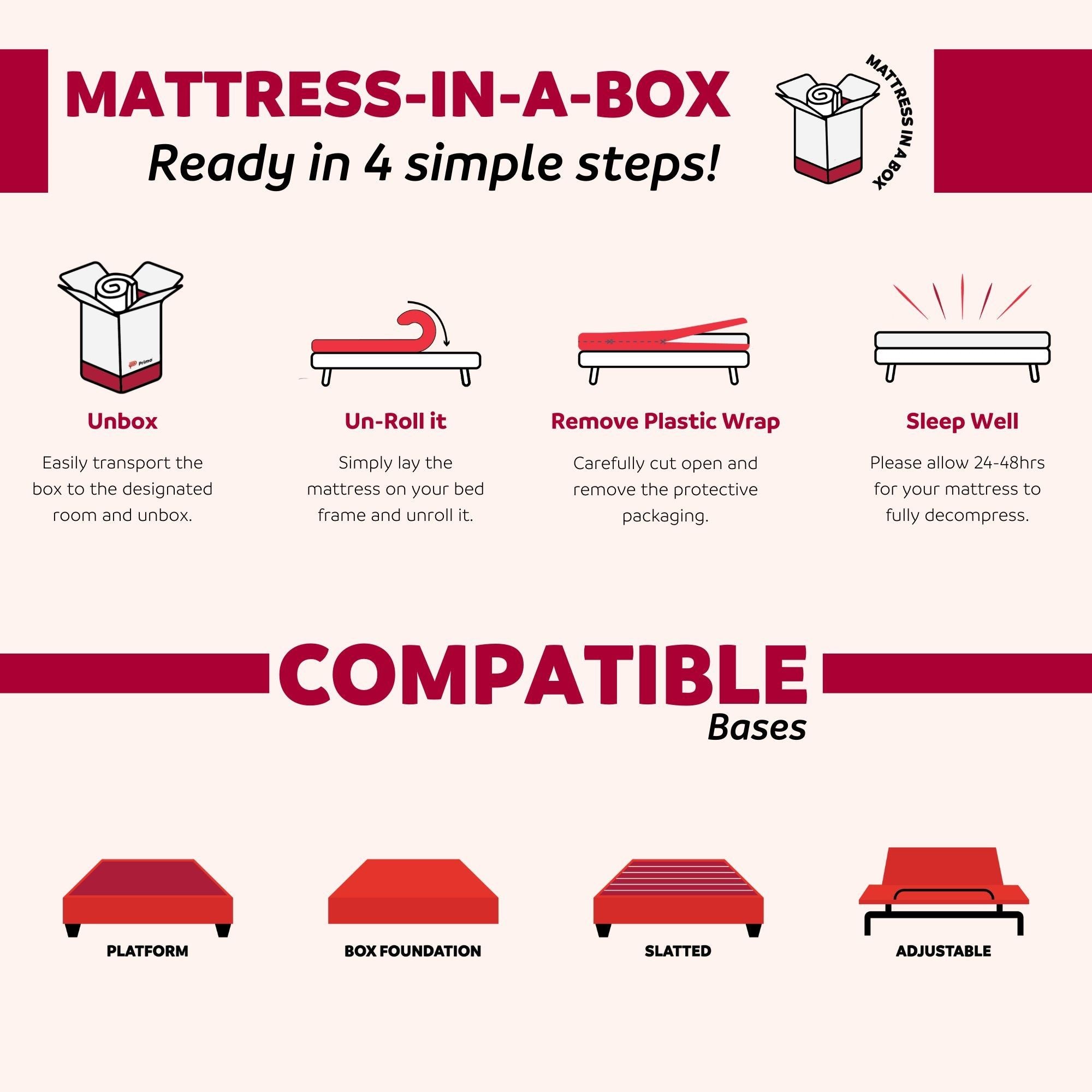 King Size Hybrid Plush Foam Mattress, Soft Polyester Knit Cover, Multi Layer Foam Mattress - White / Gray