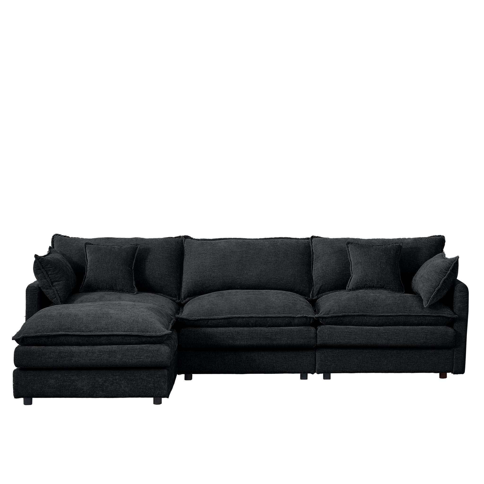 Modular L-Shaped Sectional Sofa Set With Movable Ottoman - Black