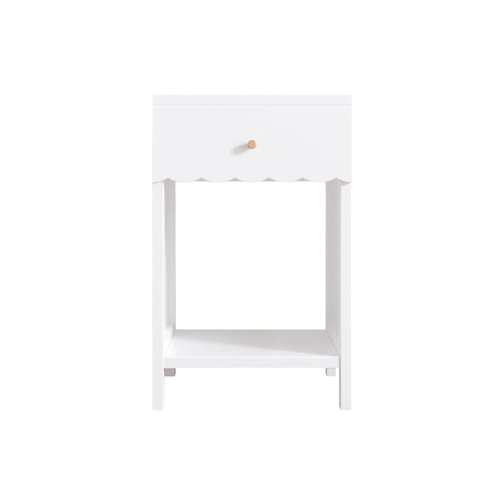 Nightstand With Drawer And Open Shelf, Scalloped Edge Bedside Table