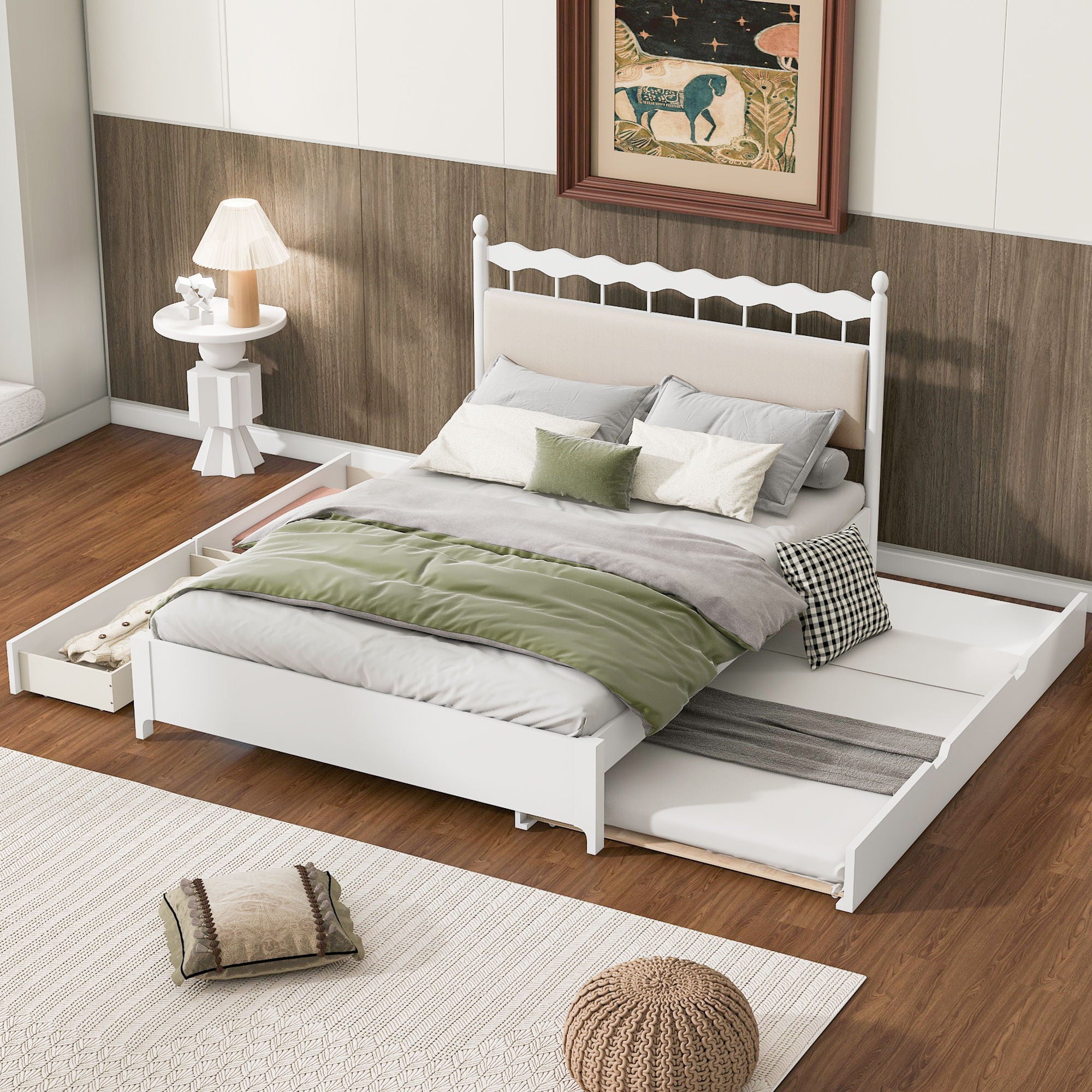 Storage Platform Bed With 2 Big Drawers & Trundle