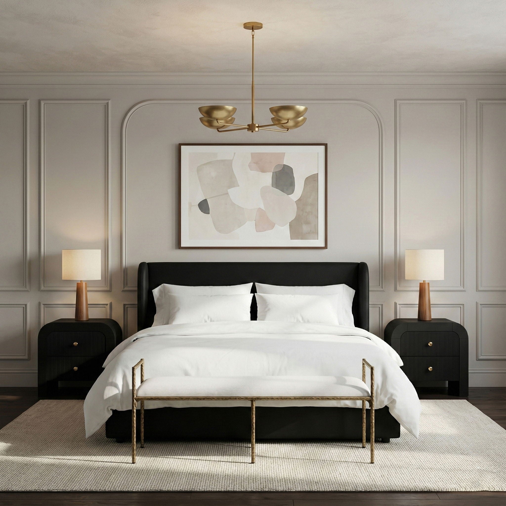 Axis - Linen Textured  Beige Fabric Upholstered Bench