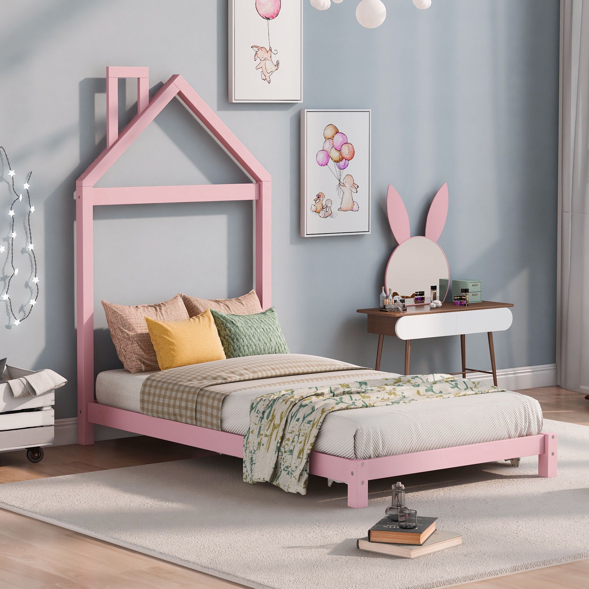 Platform Bed With House Shaped Headboard