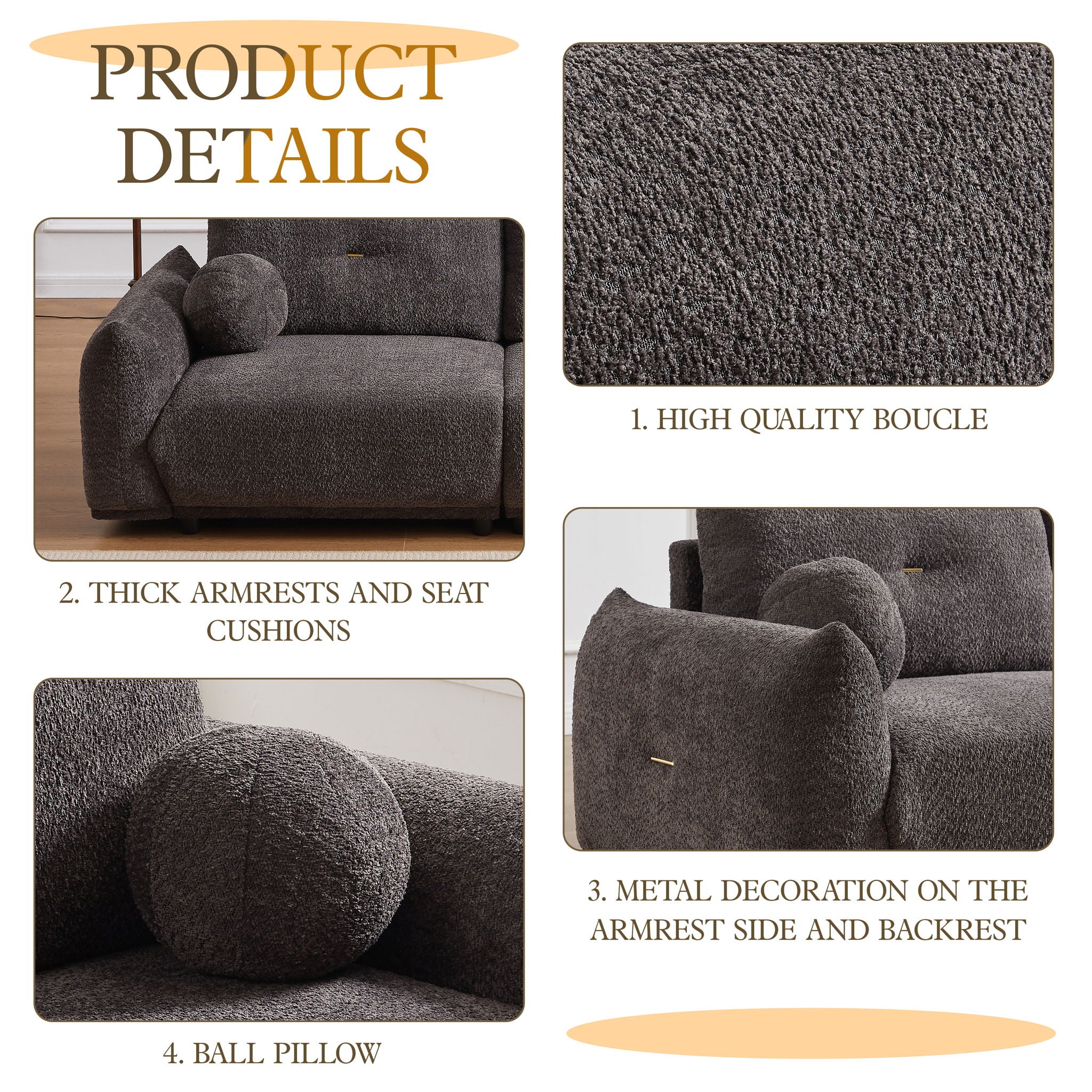 2 Seater Cushion Sofa With 2 Cushions And 2 Ball Pillows