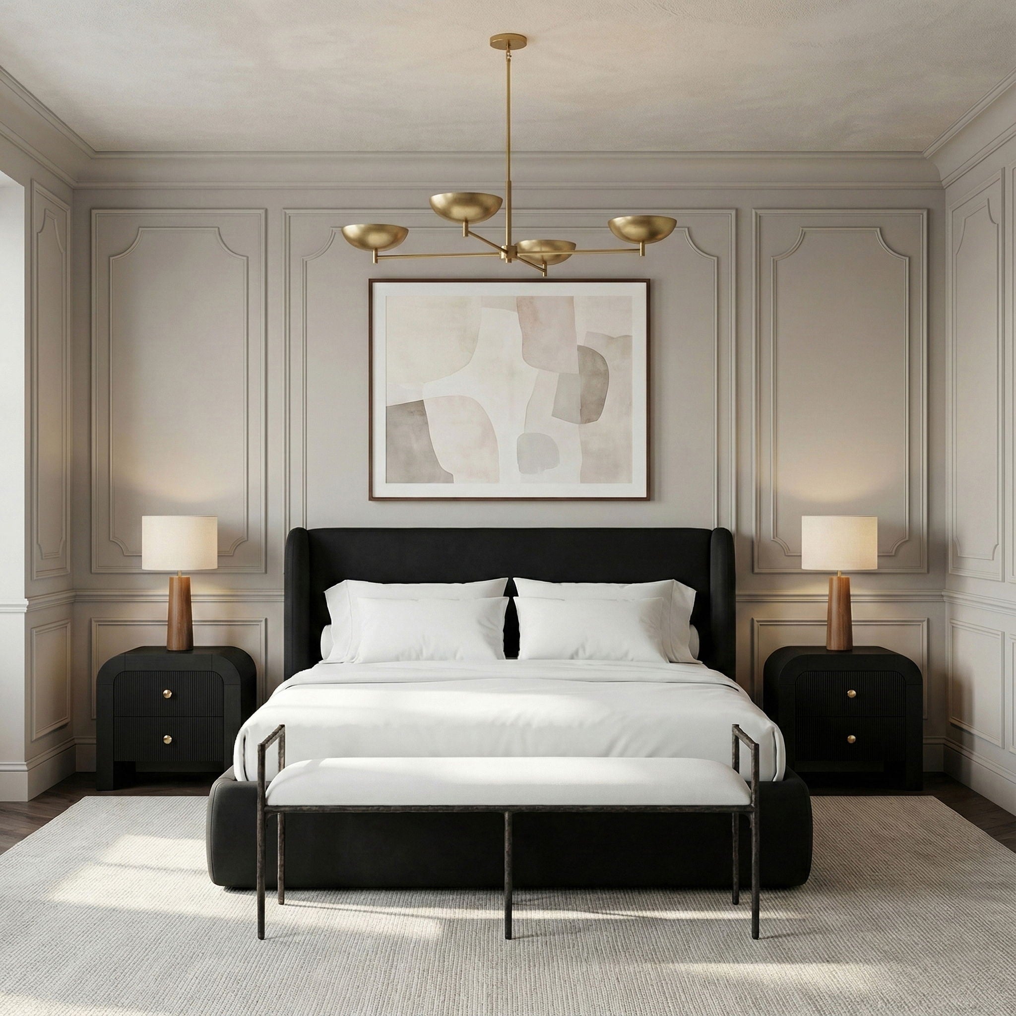 Axis - Linen Textured Cream Fabric Upholstered Bench