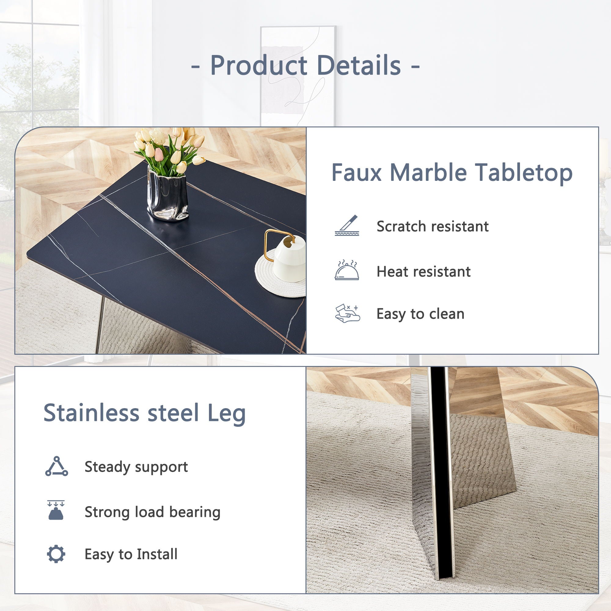 Modern Marble Patterned Dining Table With Stainless Steel Butterfly Legs