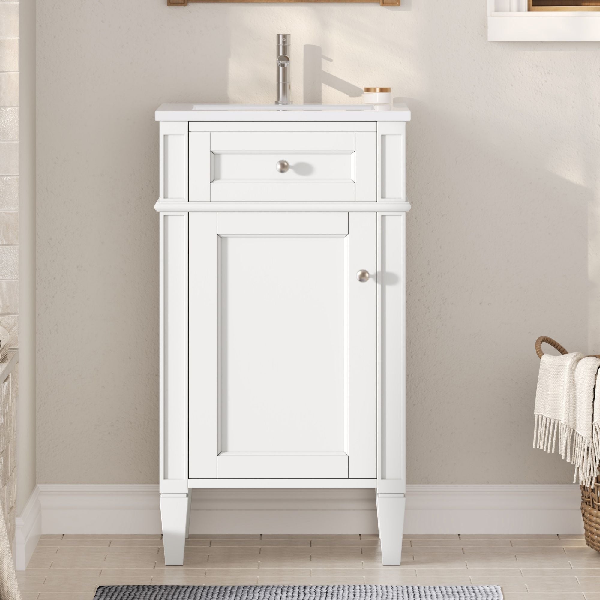 French Style Bathroom Vanity With Sink, Soft-Closing Door, Adjustable Shelf, Rectangular Design