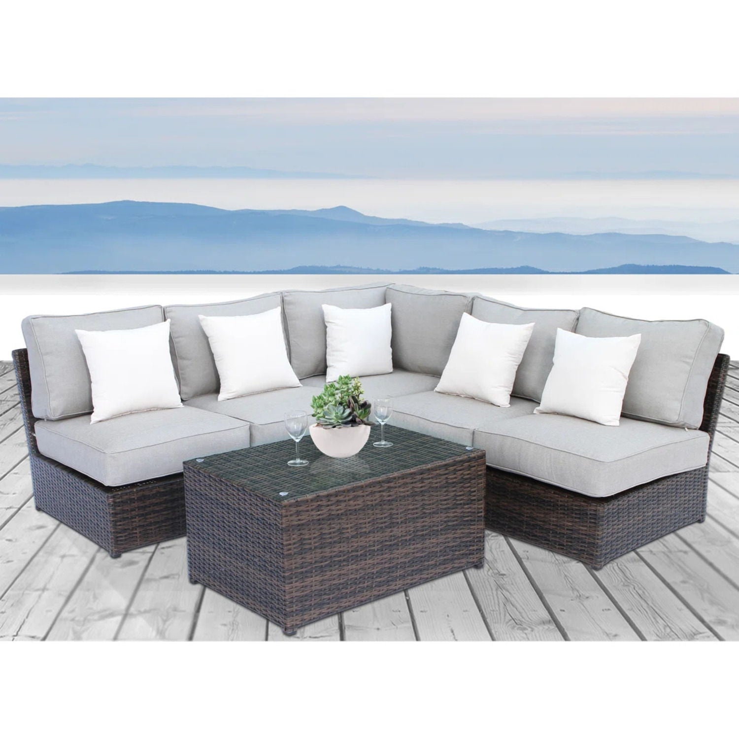 Modular 4 Person Outdoor Seating Group With Cushions - Espresso - Best Buy Furniture