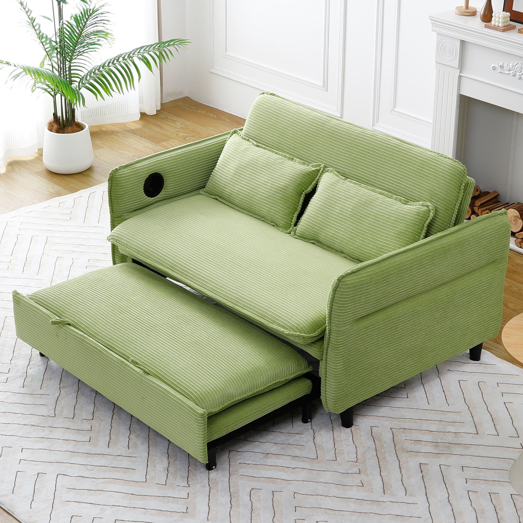 Modern Fabric Multi-Functional Sofa Bed With Adjustable Armrests And Backrests