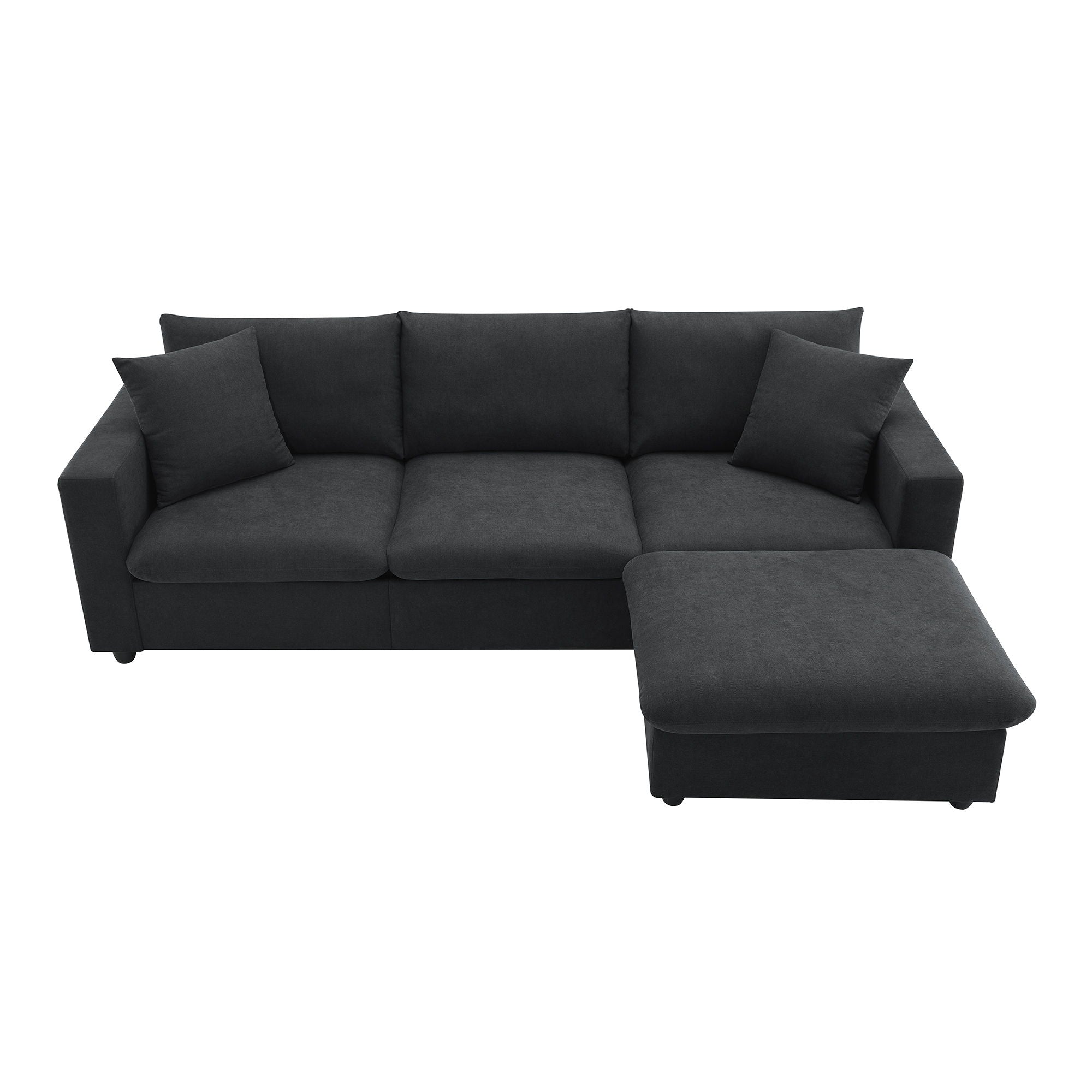 Modern Sectional Sofa With Throw Pillows, Cloud L Shaped Couch Set With Wide 4 Seat Comfy Couch Set With Movable Ottoman