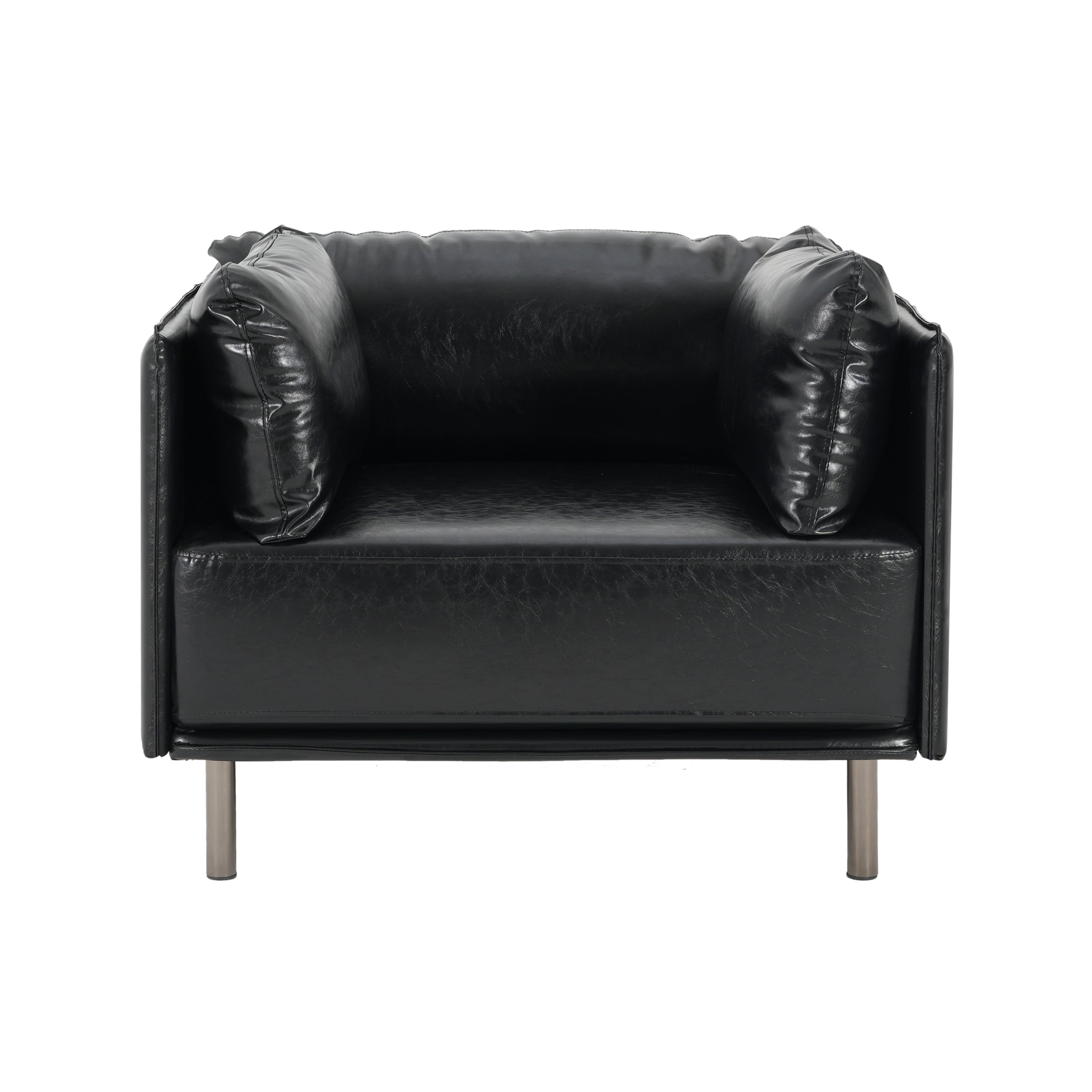 Vintage Black Faux Leather Lounge Chair with Solid Wood Frame