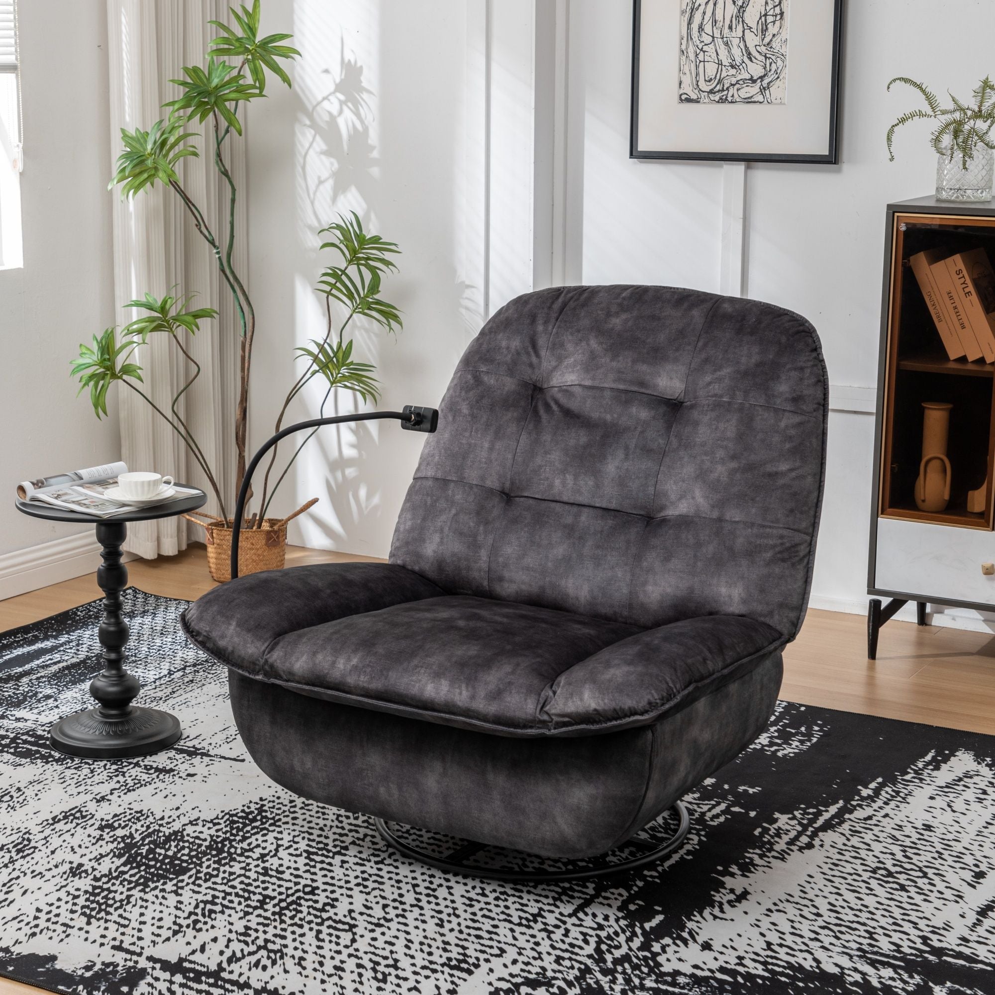 Modern Swivel Gliding Recliner Chair With Rocking Function And Phone Holder, Large Comfortable