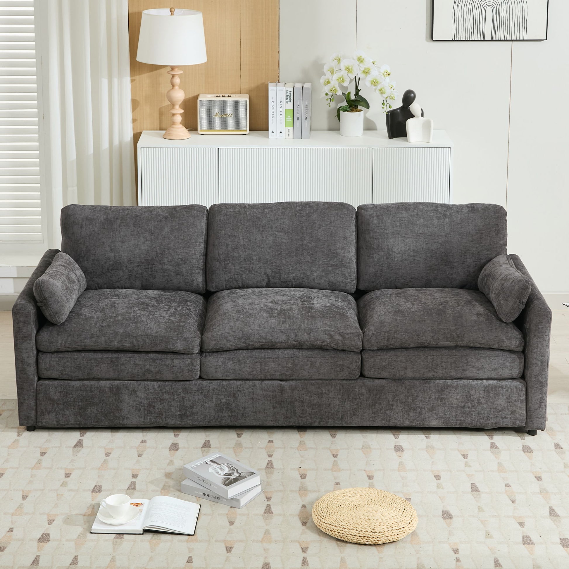 Cozy Upholstered 3 Seater Sofa Plush Cushion For Living Room - Best Buy Furniture