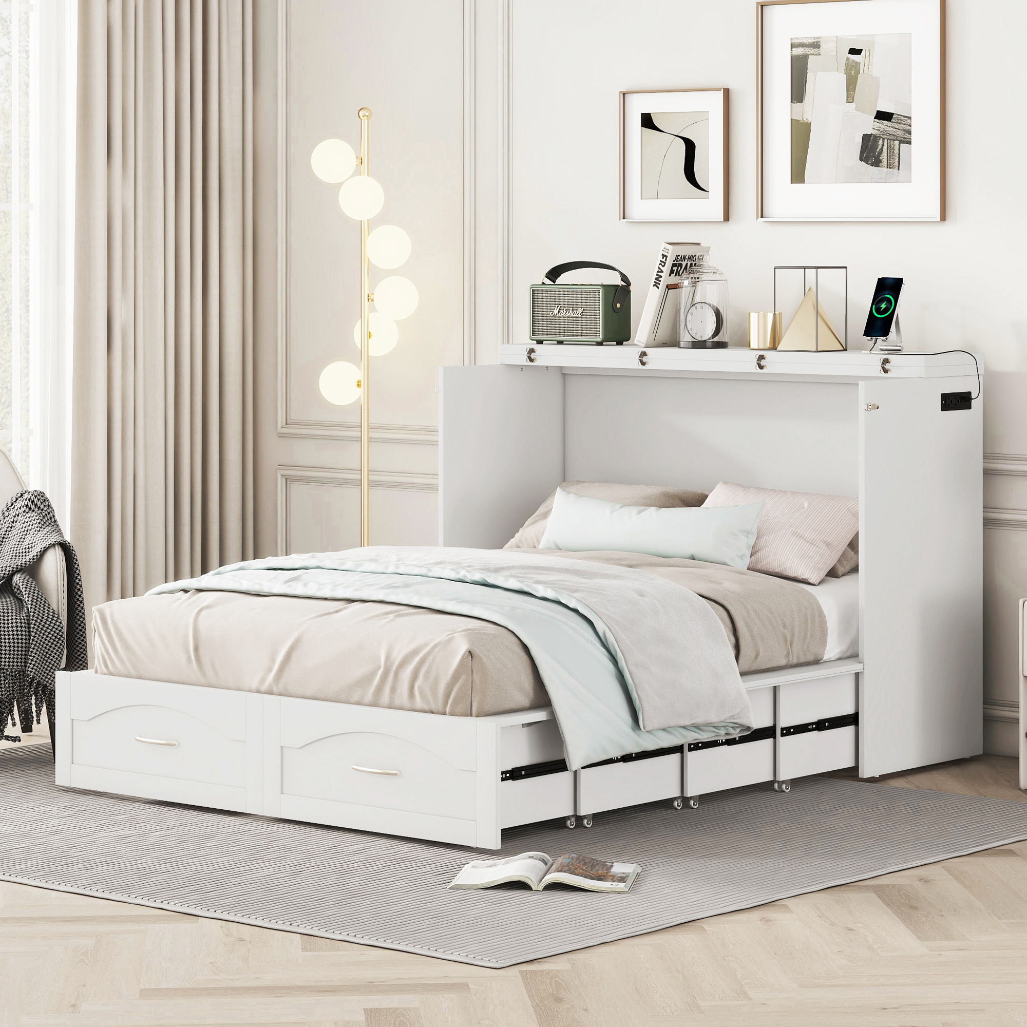 Murphy Wall Bed With Drawer And A Set Of Sockets & USB Ports, Pulley Structure Design