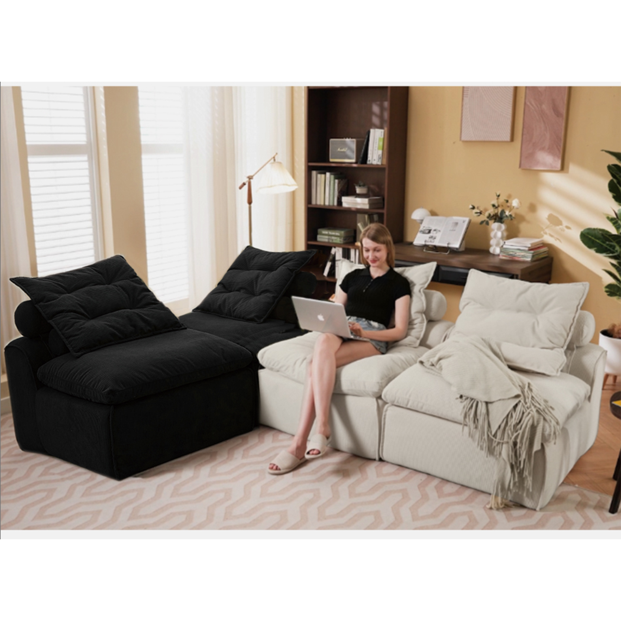 Modular Sofa No Armrests - BeigeBlack