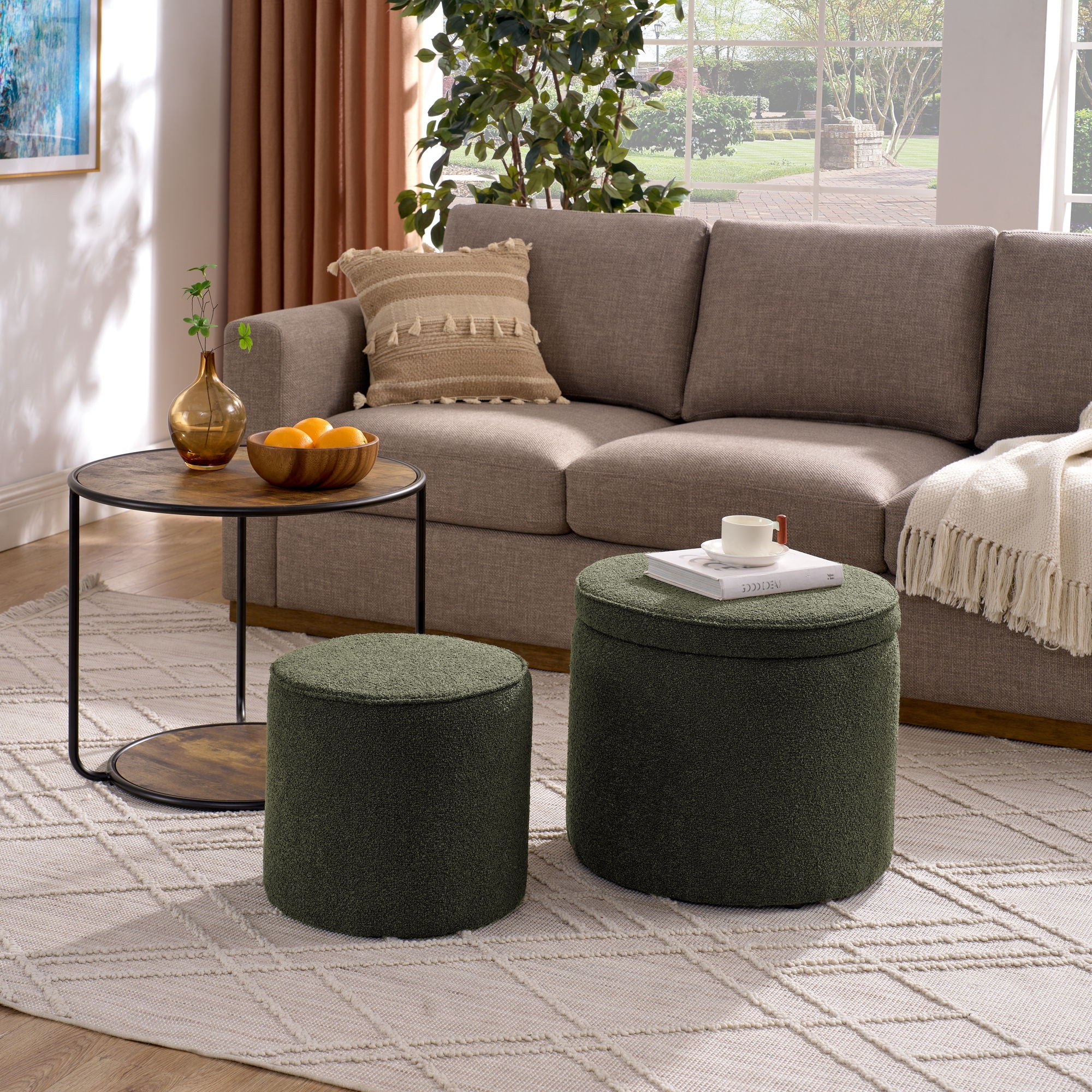 Multi Functional Ottoman And Table Set With Drum Stool