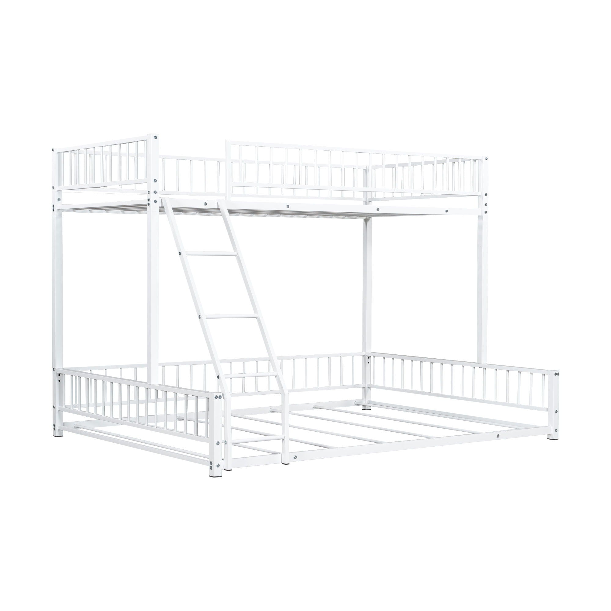 Bunk Bed Frame With Ladder And Safety Guardrails