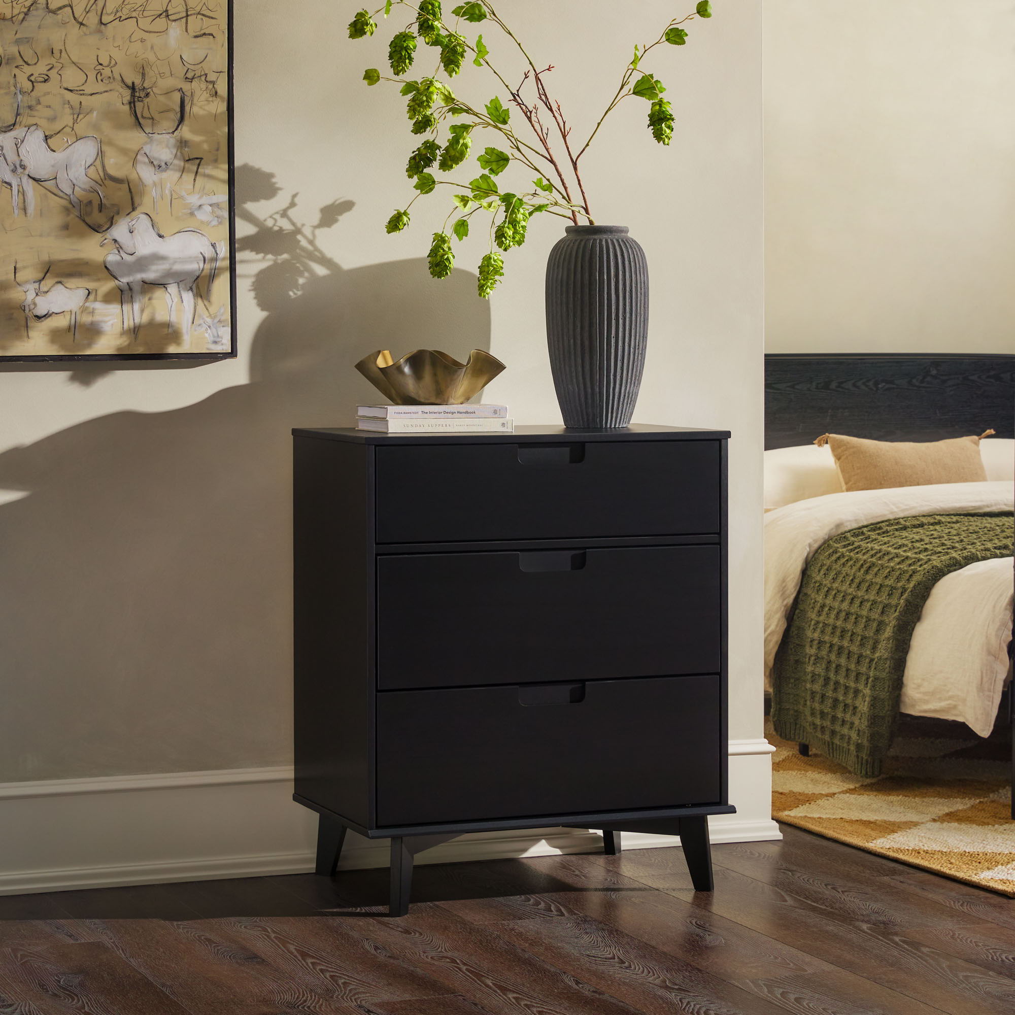 Mid Century Modern 3 Drawer Dresser - Black