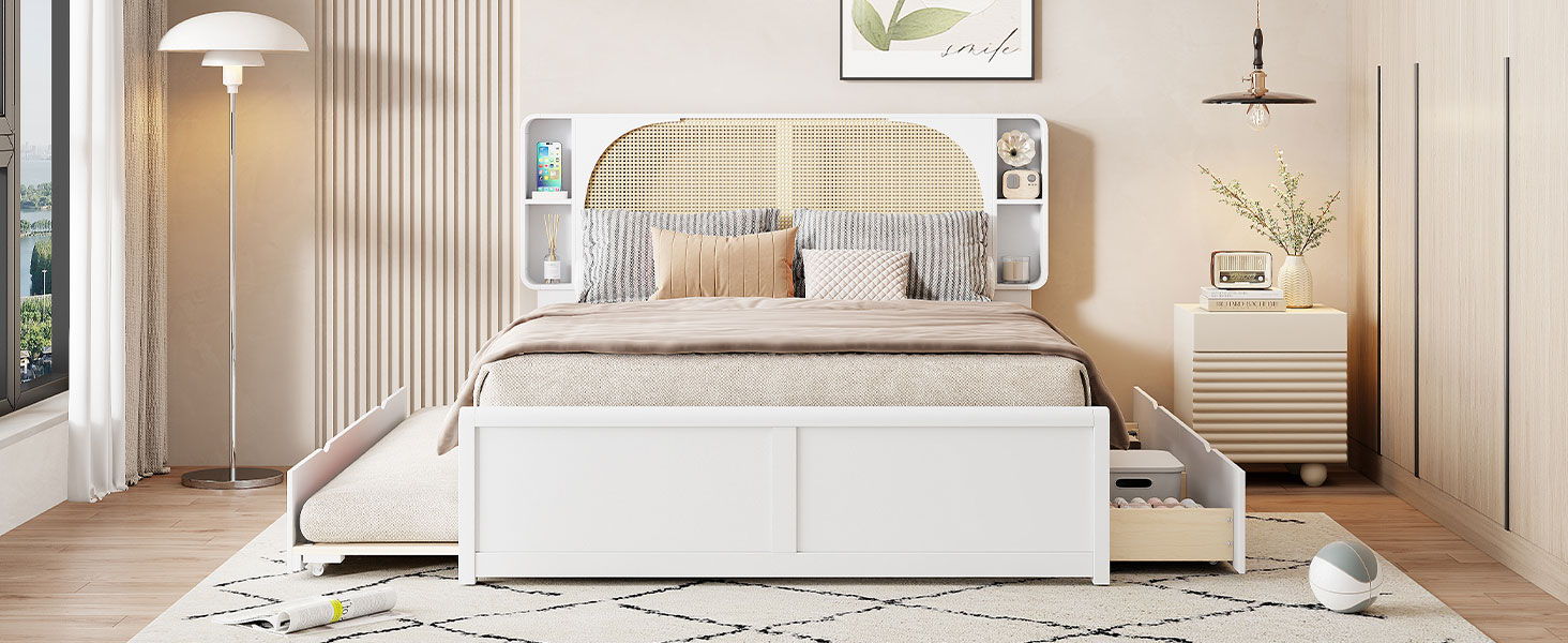 Headboard Bed With 2 Drawers And Trundle