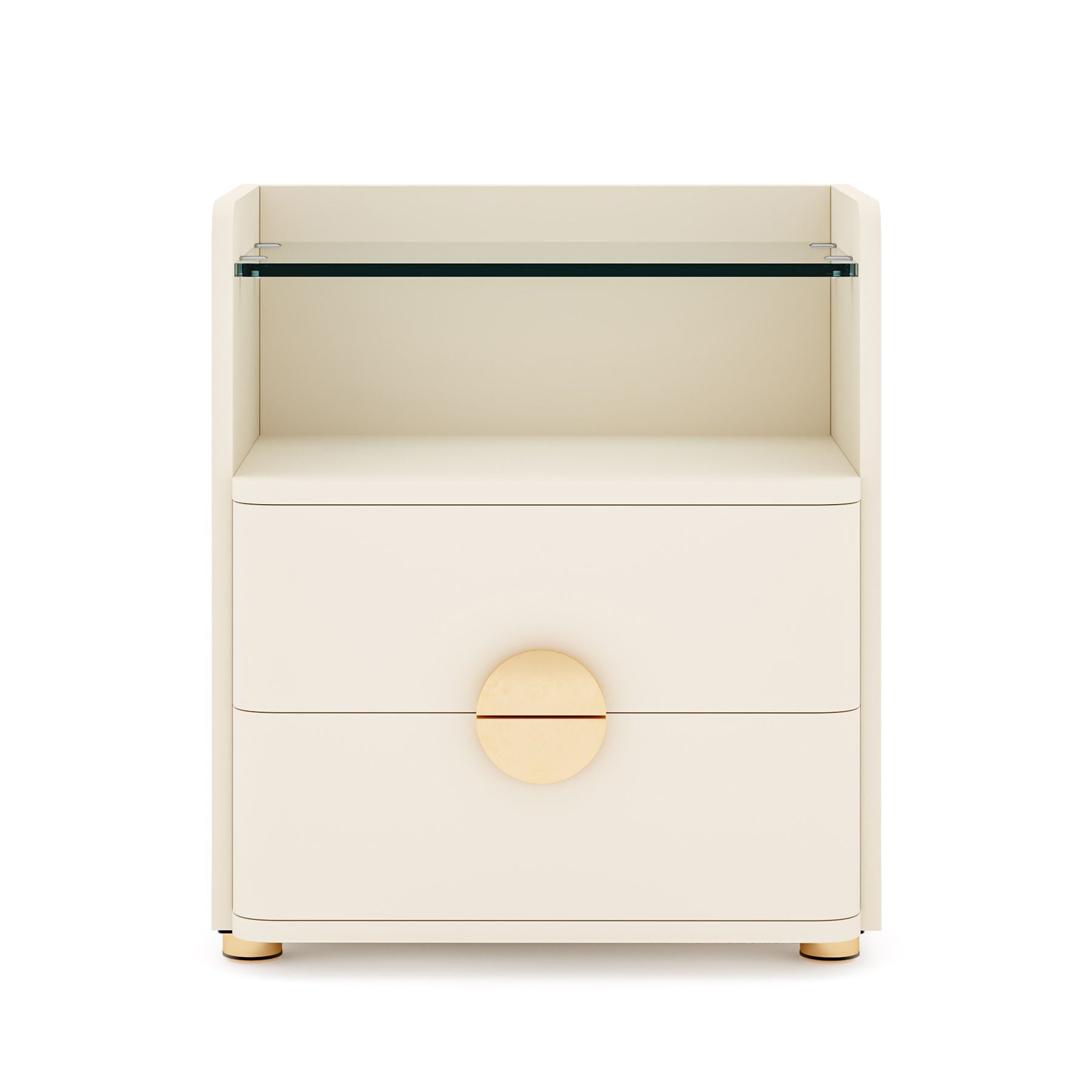 2 Drawer Nightstand With Open Shelf, Bedside Table - Beige