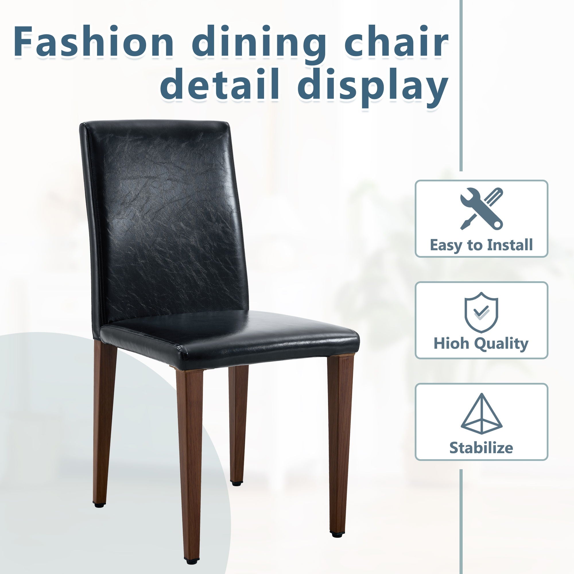 Simple Versatile Dining Chairs Set With Comfortable Design And Sturdy Metal Legs, 4 Piece Set - Black / Dark Walnut