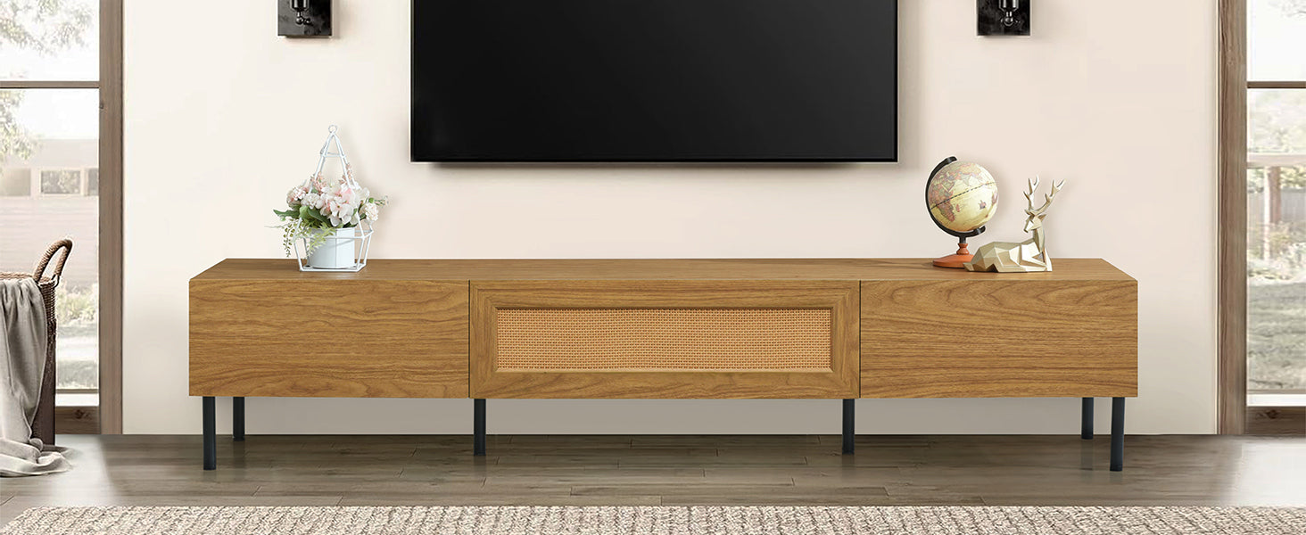 Boho TV Stand for TVs Up to 80" with Rattan Decoration and Metal Legs