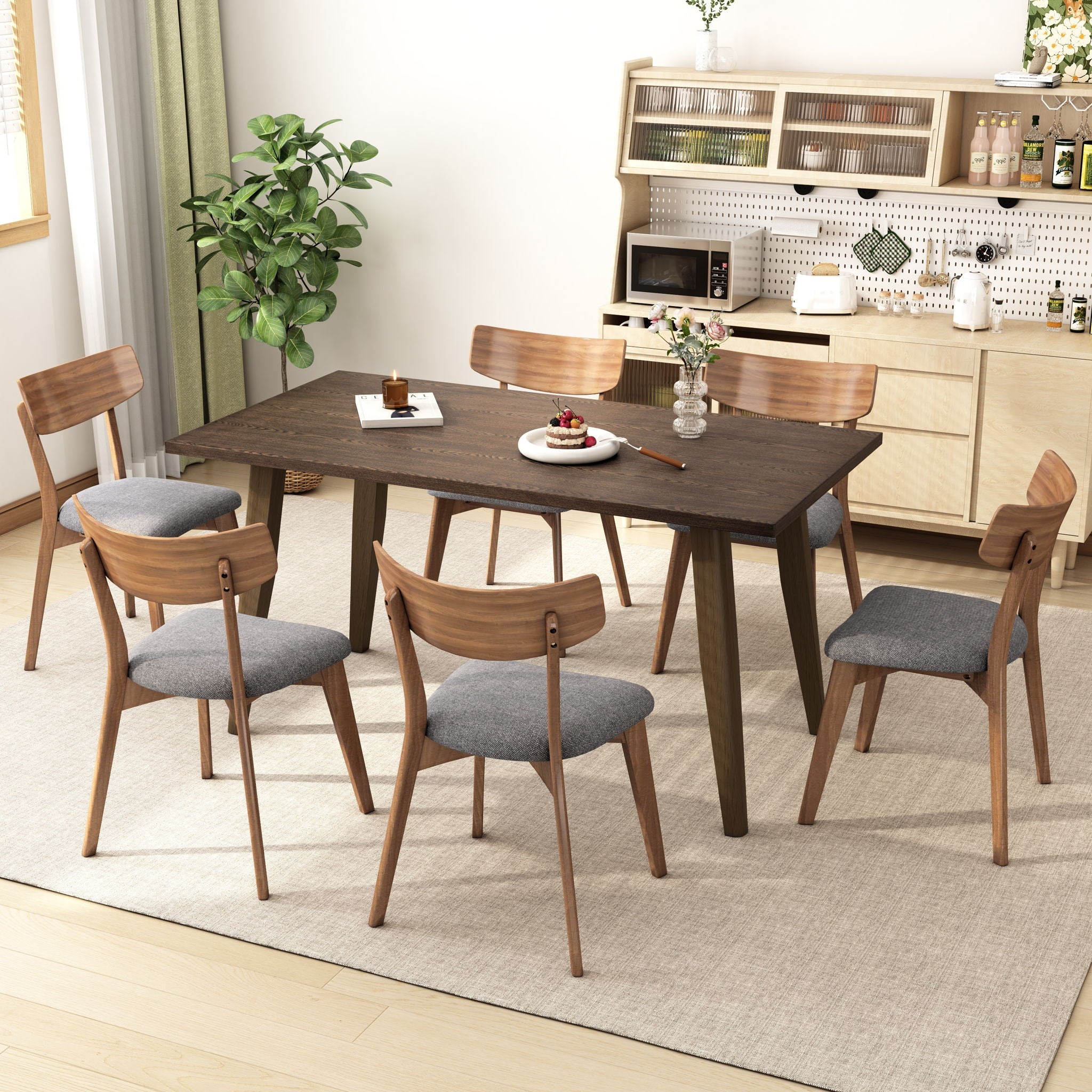 7 Piece Dining Set With Upholstered Chairs And Wood Table
