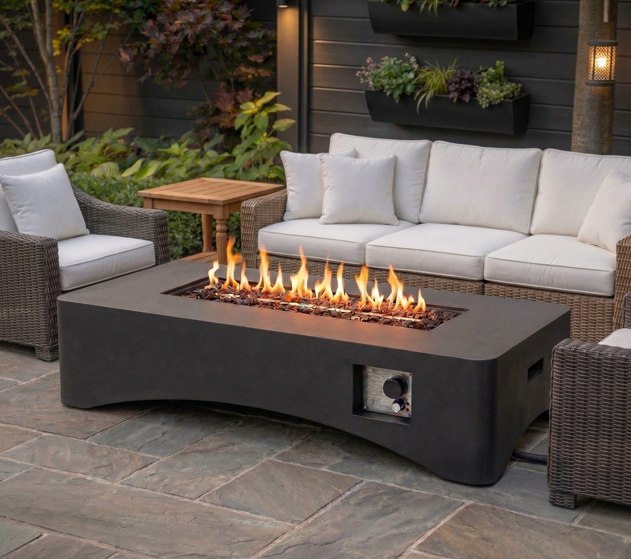 56" Propane Fire Pit Table, Rectangular Outdoor Gas Fire Pit