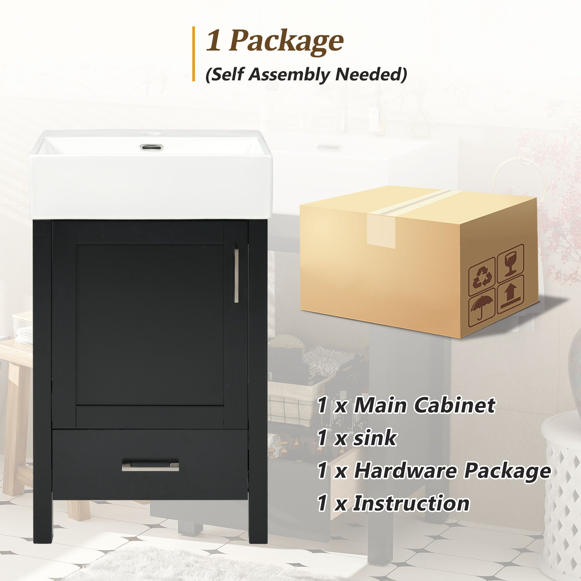Bathroom Vanity With Sink, Frame And Drawer - Black