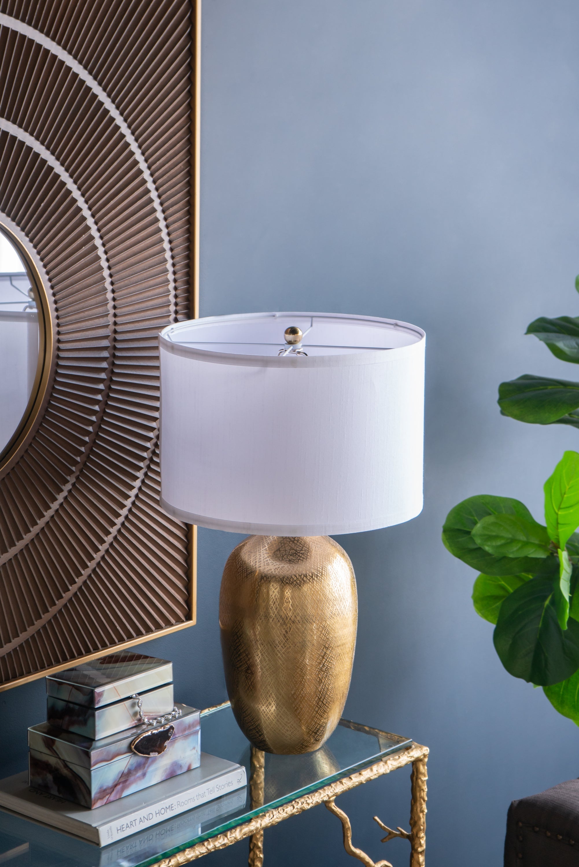 D18x31" Round Aluminum Sheet Gold Table Lamp with White Fabric Shade